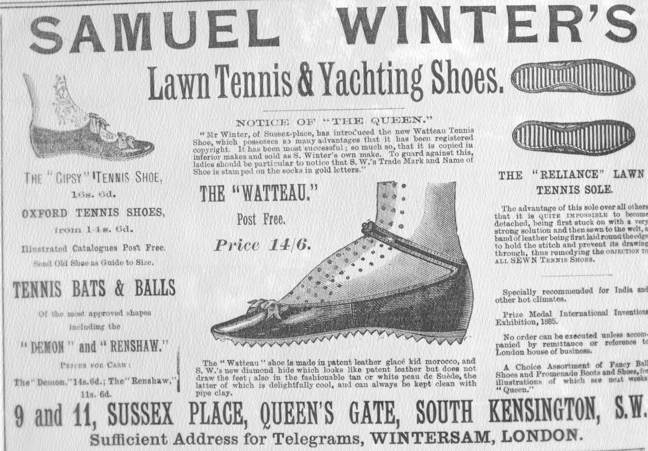 Anuncio de los zapatos de tenis y yate de Samuel Winter, ilustración de 