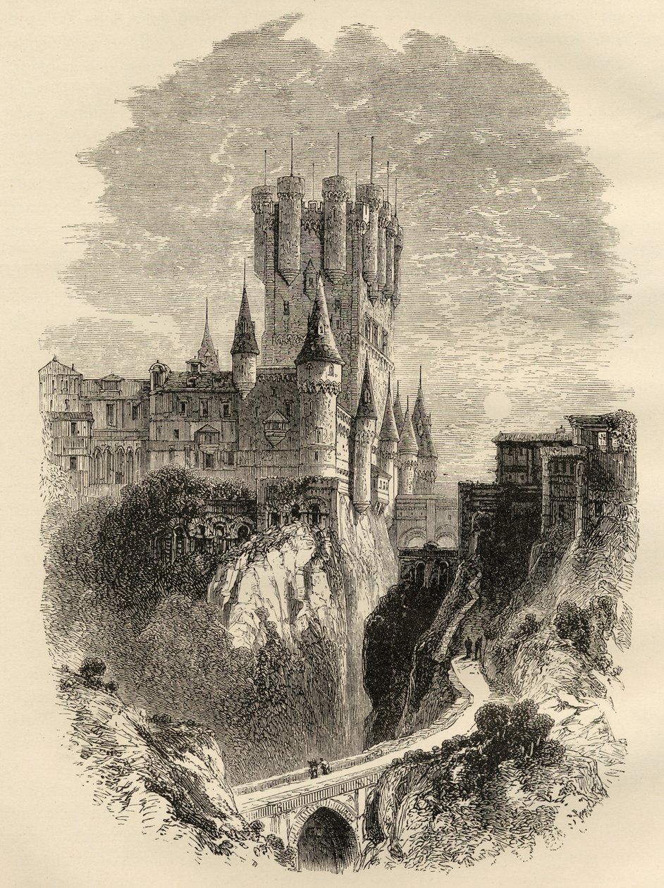 Alcázar de Segovia, España antes del incendio de 1862, ilustración de 
