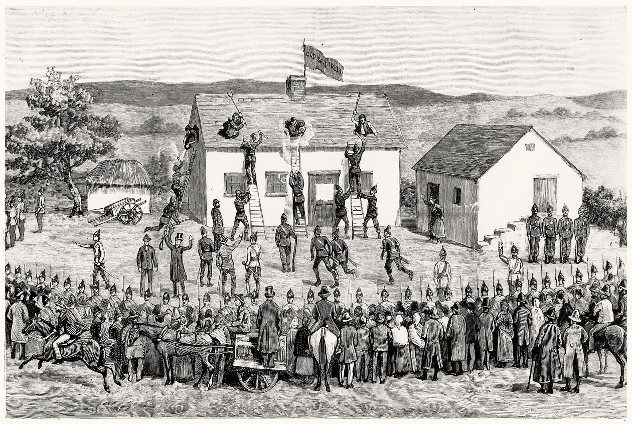 Un desalojo de uno de los inquilinos de Lord Clanricarde, Woodford, Condado de Galway de English School