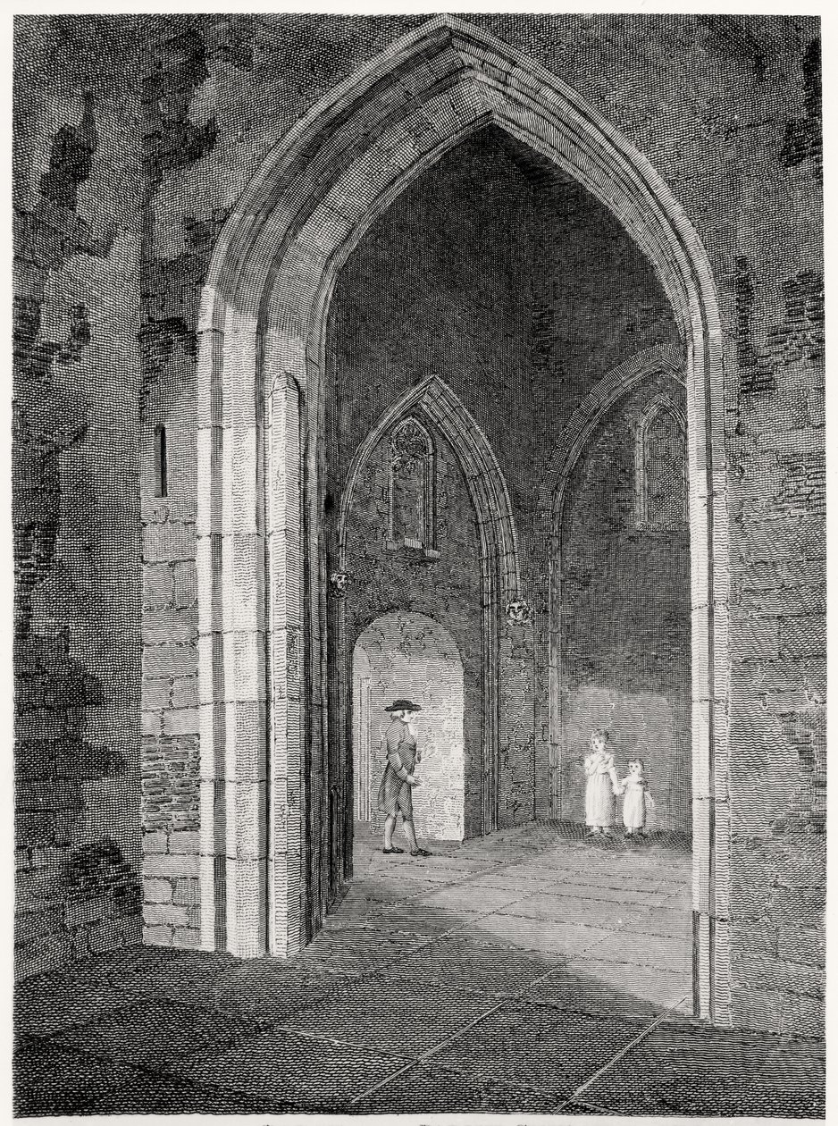 Vista interior del pórtico de la iglesia parroquial de San Alphage, London Wall; anteriormente la capilla del Priorato de Elsynge Spital, pub. por Robert Wilkinson, 1815 de English School