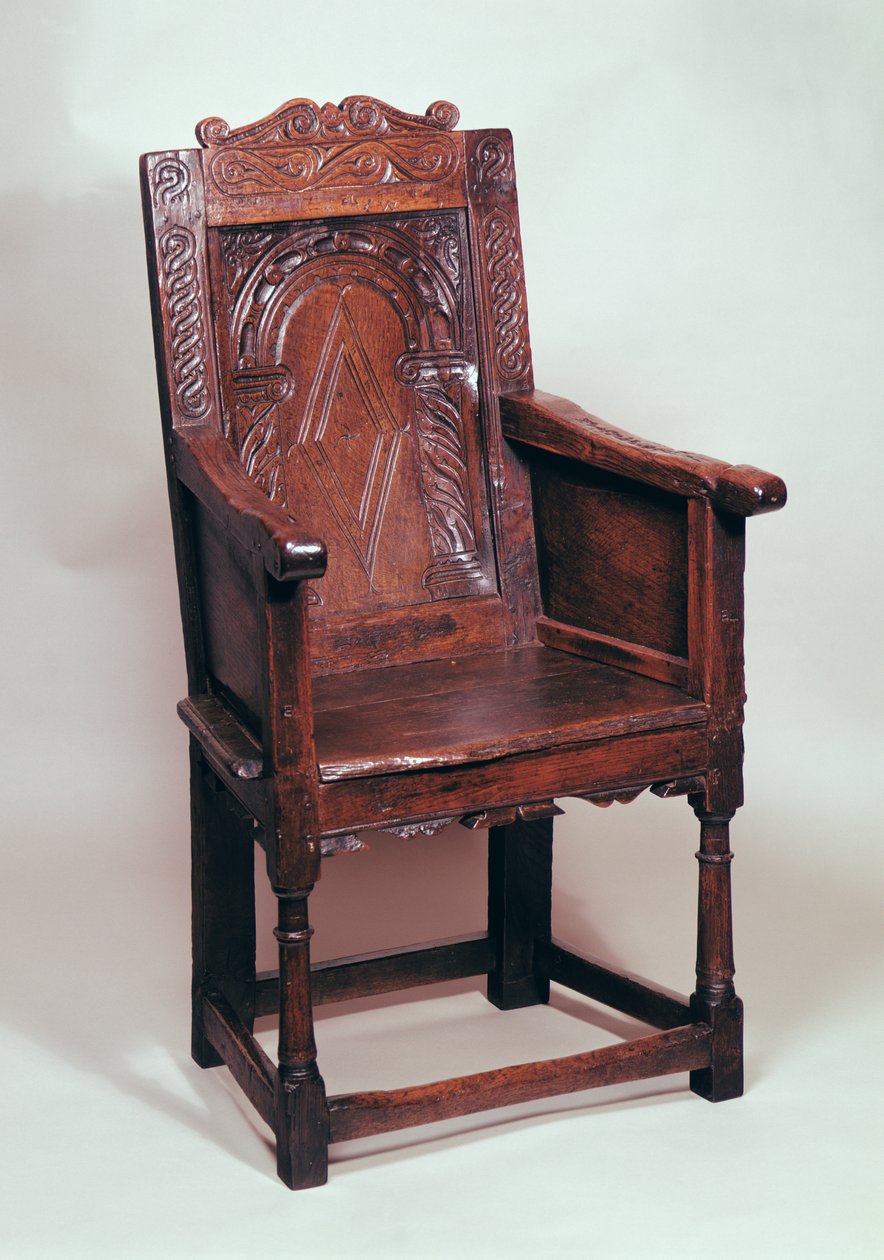 Sillón con respaldo arqueado y lados cerrados, principios del siglo XVII de English School