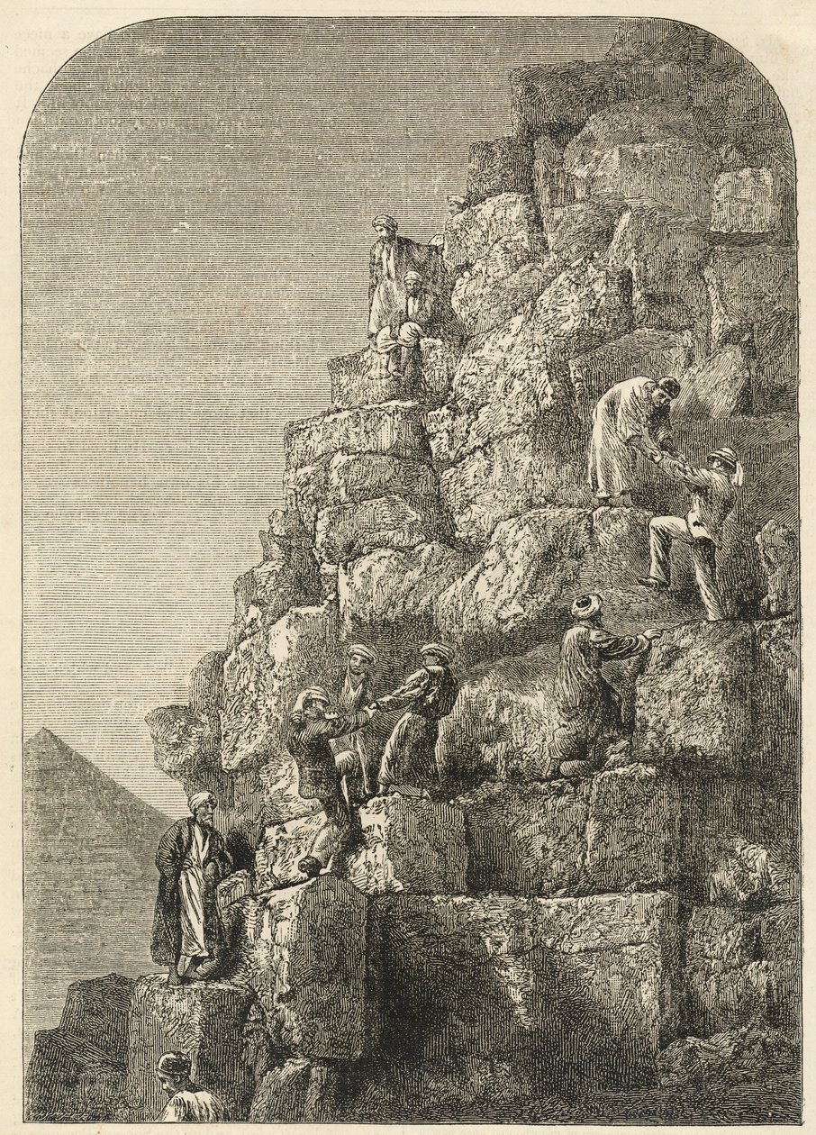Ascenso de la Gran Pirámide, grabado de una fotografía de English School