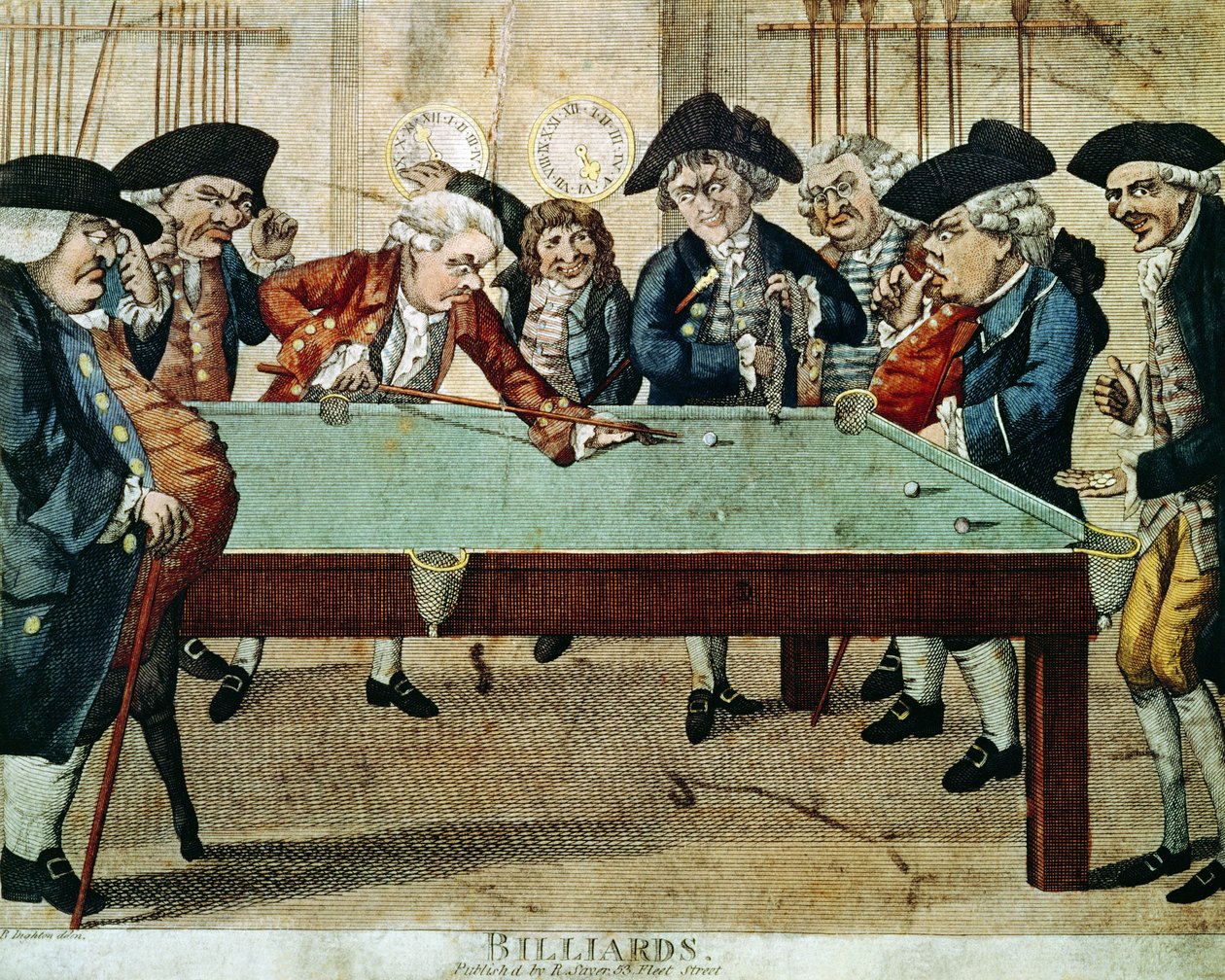 Billar, grabado del siglo XVIII por R.Sayer de English School