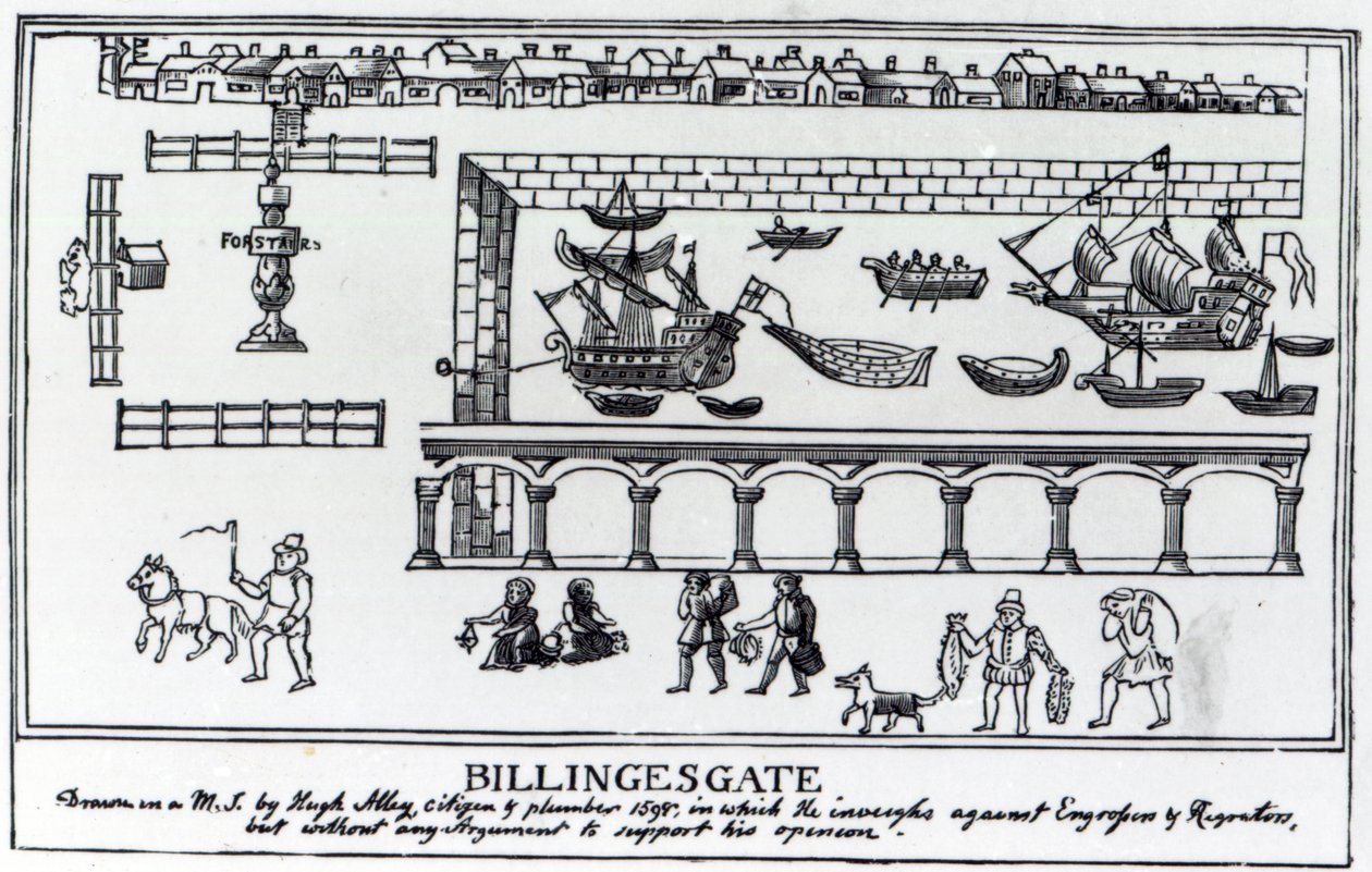 Mercado de Billingsgate, Londres, después de un dibujo original de c.1598 de English School