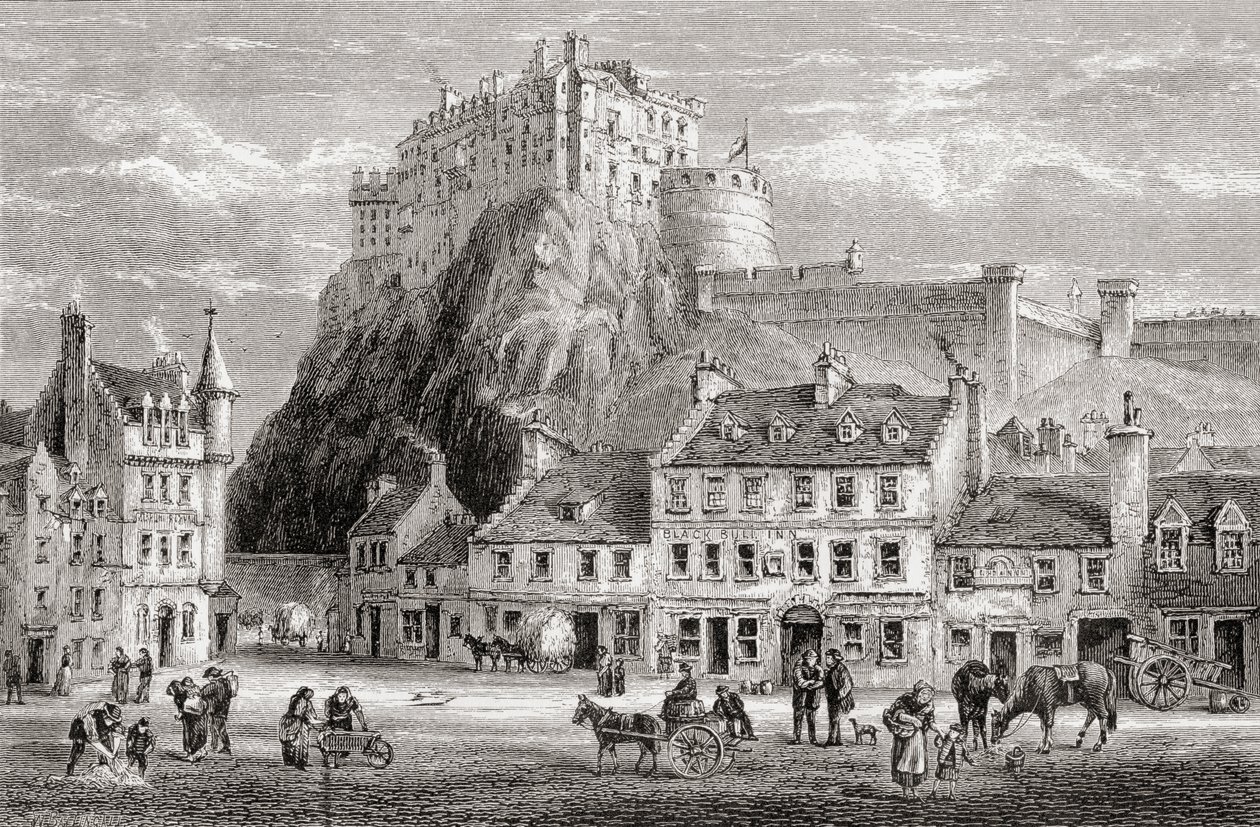 Castillo y Grassmarket, Edimburgo, Escocia, de 