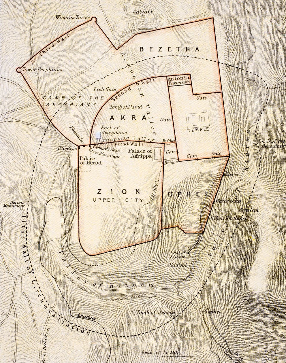Mapa de la ciudad de la antigua Jerusalén, de 