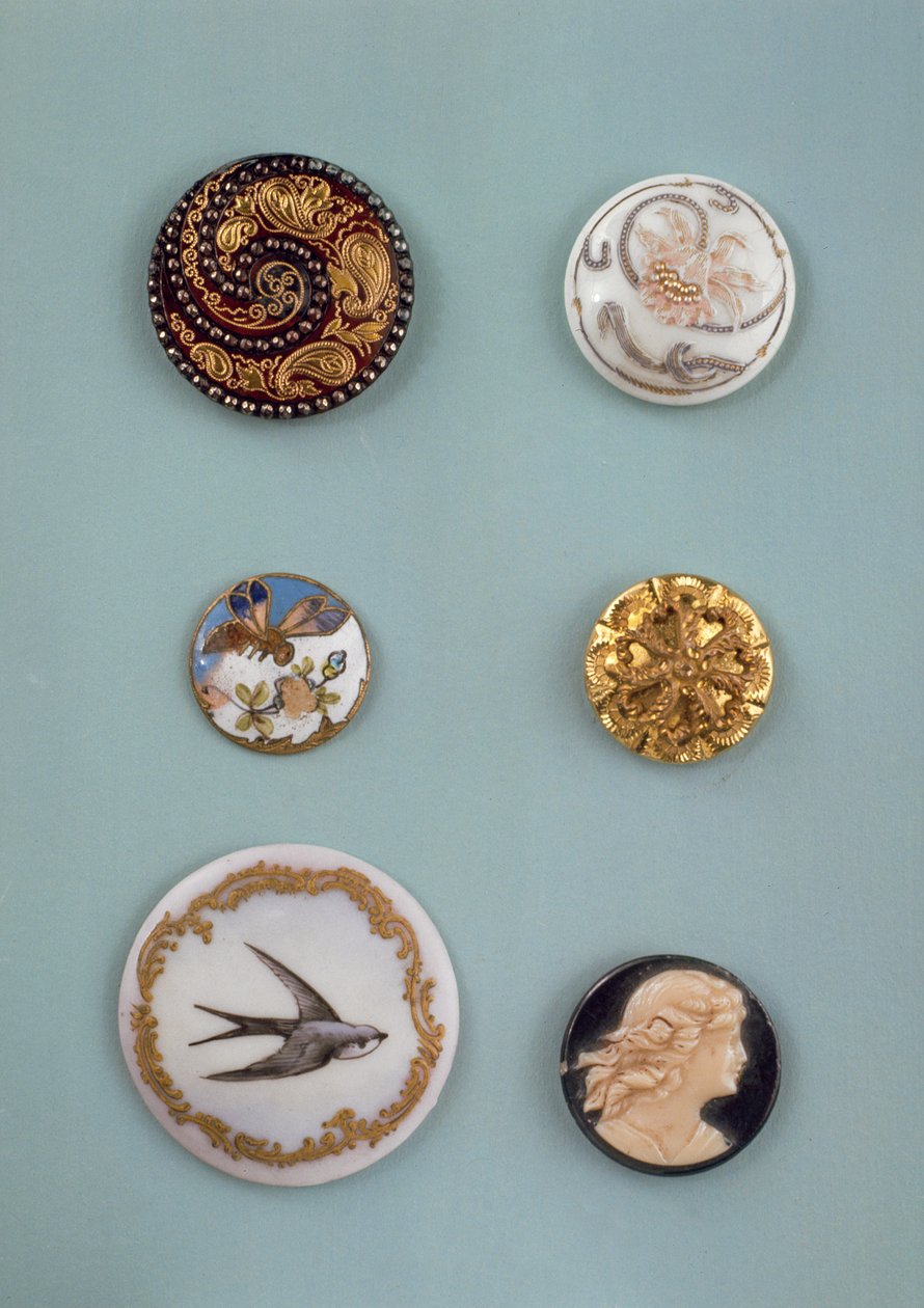 Colección de botones, inglés, mediados del siglo XIX de English School