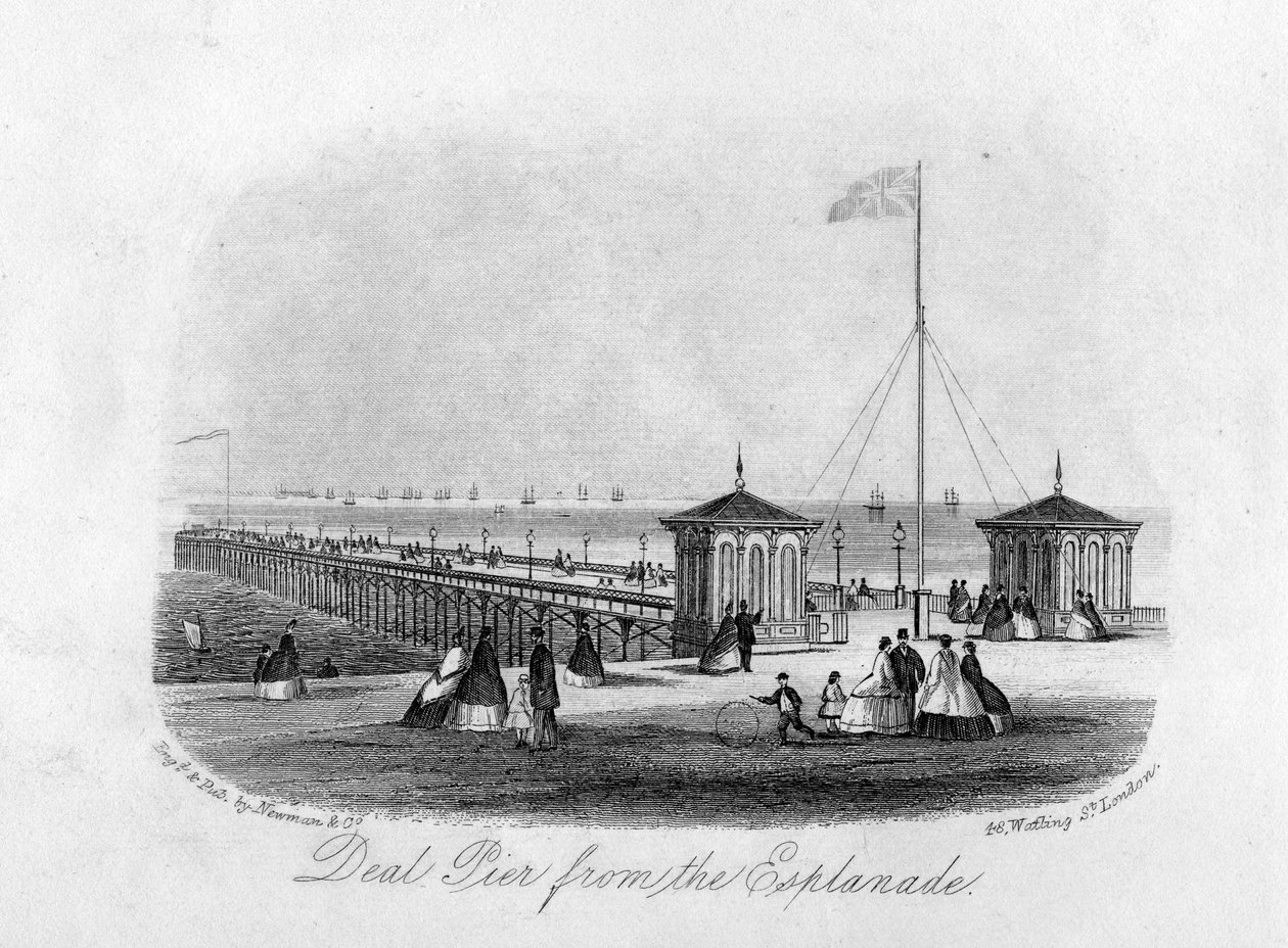Muelle de Deal desde el paseo marítimo, grabado por Newman y Co. de English School