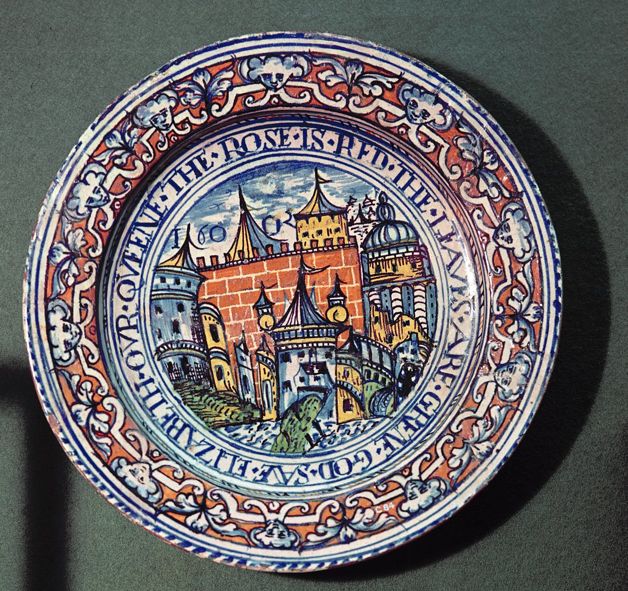 Plato de Delft con vistas de la Torre de Londres, desde arriba, c.1600 de English School