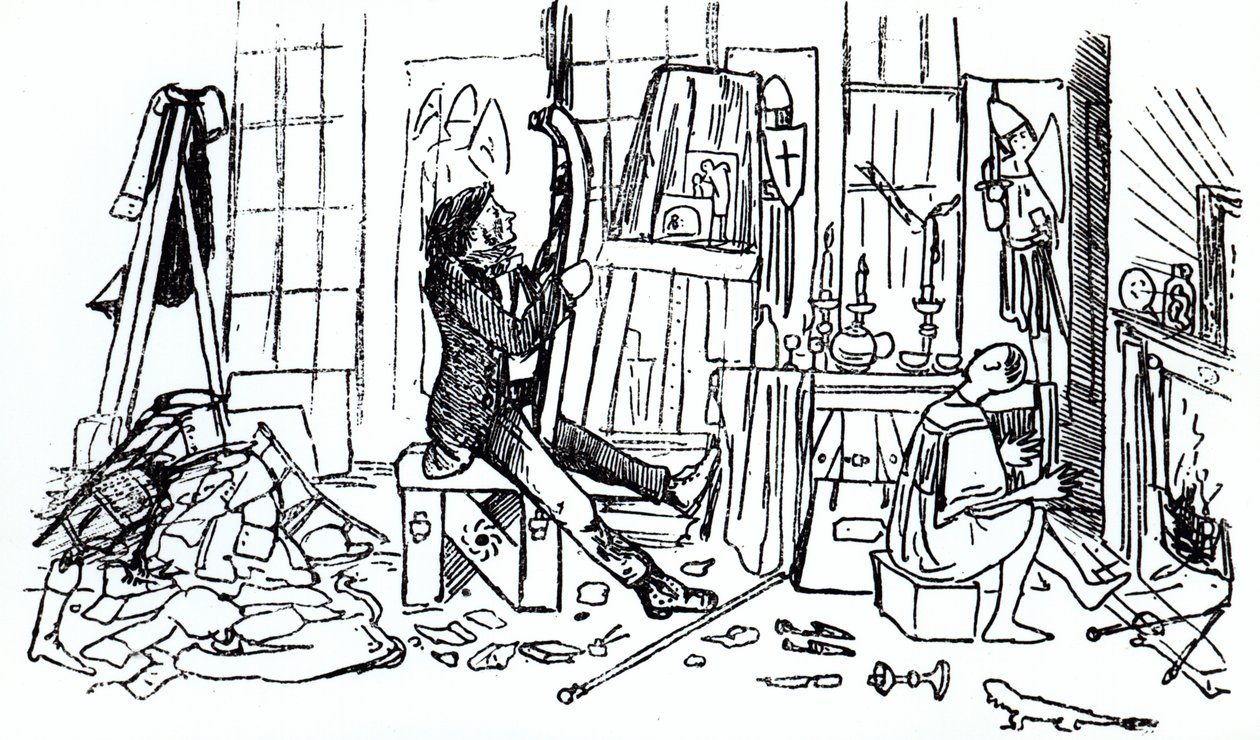 Edward Burne-Jones trabajando en su estudio en 17 Red Lion Square, Londres, c.1857 de English School
