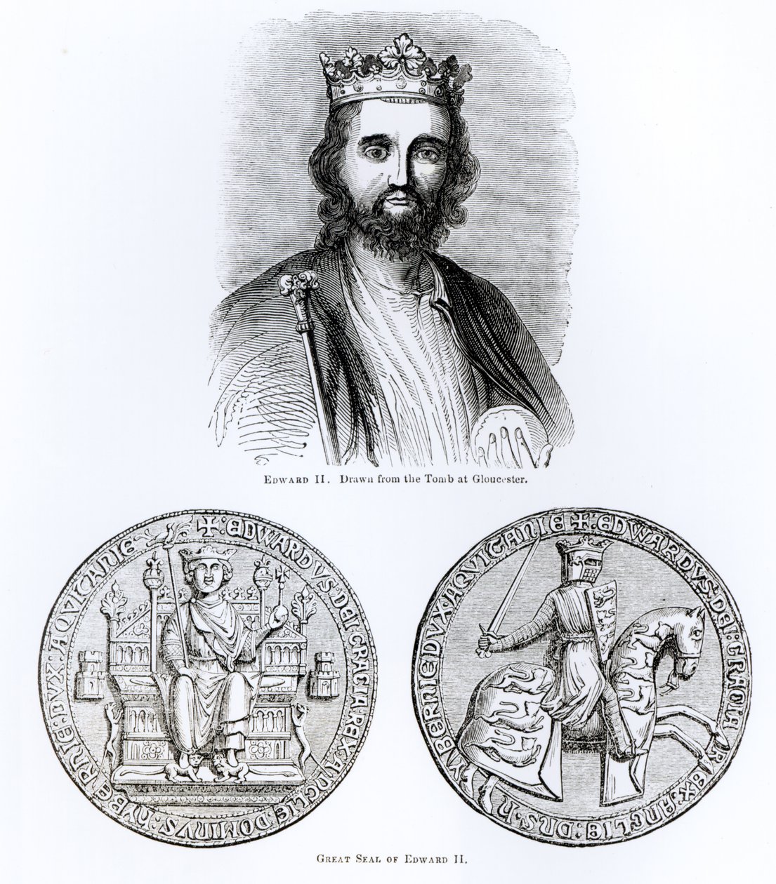 Eduardo II (1284-1327) dibujado de la Tumba en Gloucester, y el Gran Sello de English School