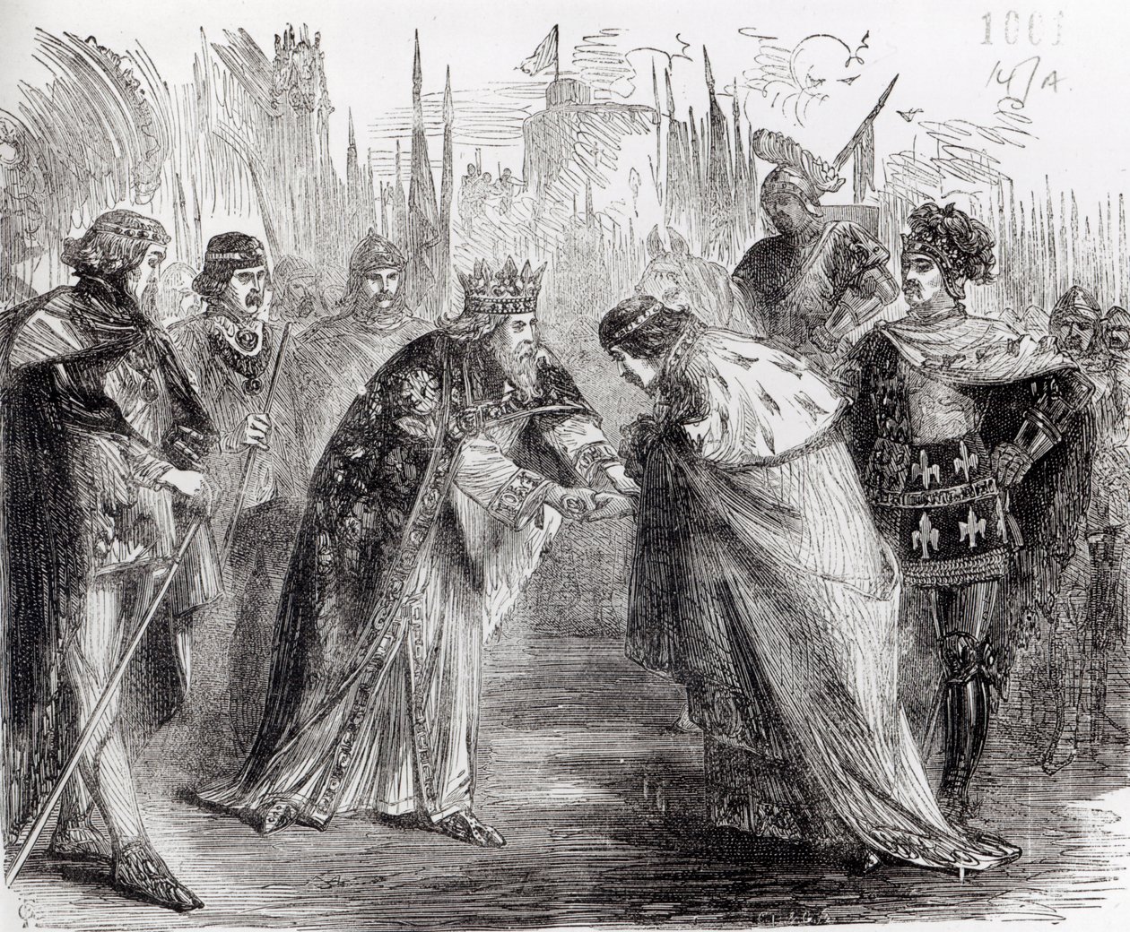 Eduardo el Príncipe Negro presentando al Rey Juan II de Francia a su padre, Eduardo III de English School