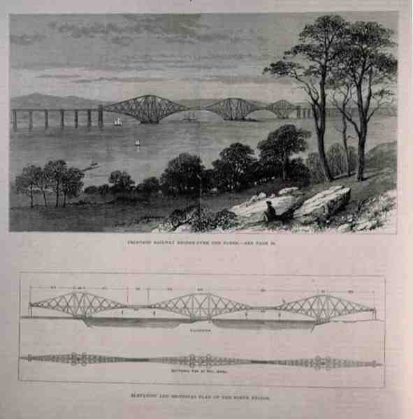 Elevación y Plano Seccional del Puente Forth, Edimburgo de English School