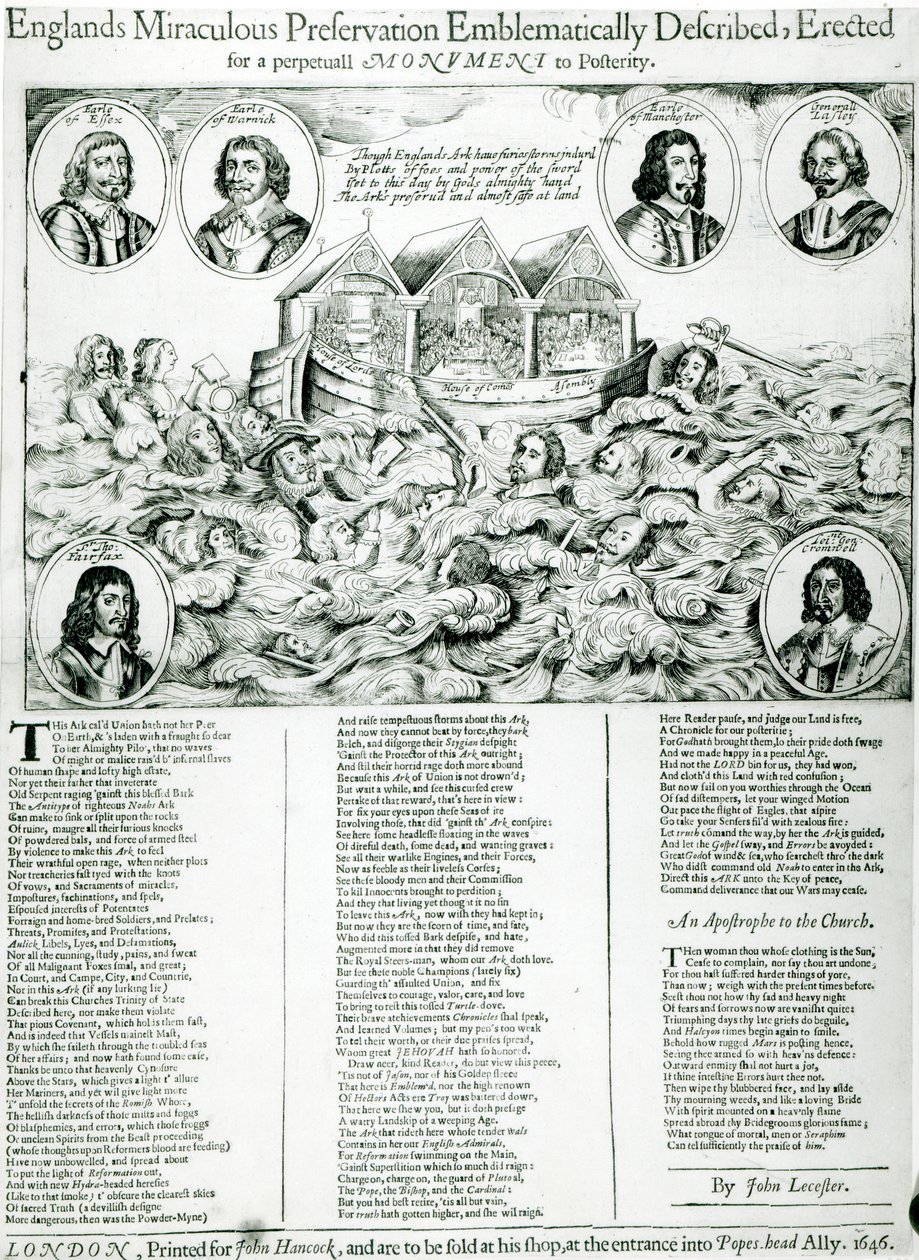 La milagrosa preservación de Inglaterra descrita emblemáticamente, erigida como un monumento perpetuo para la posteridad, 1646 de English School