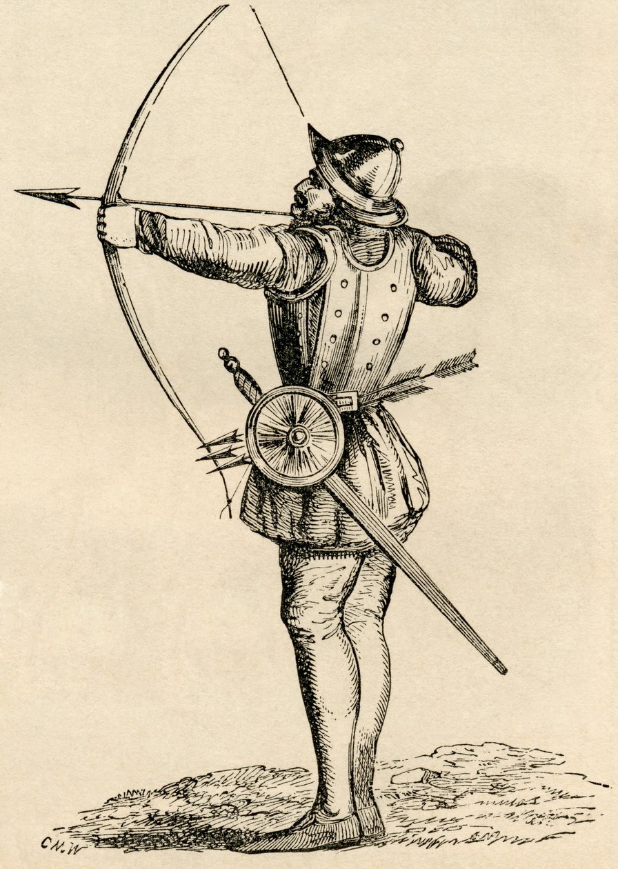 Arquero inglés disparando un arco largo, de 
