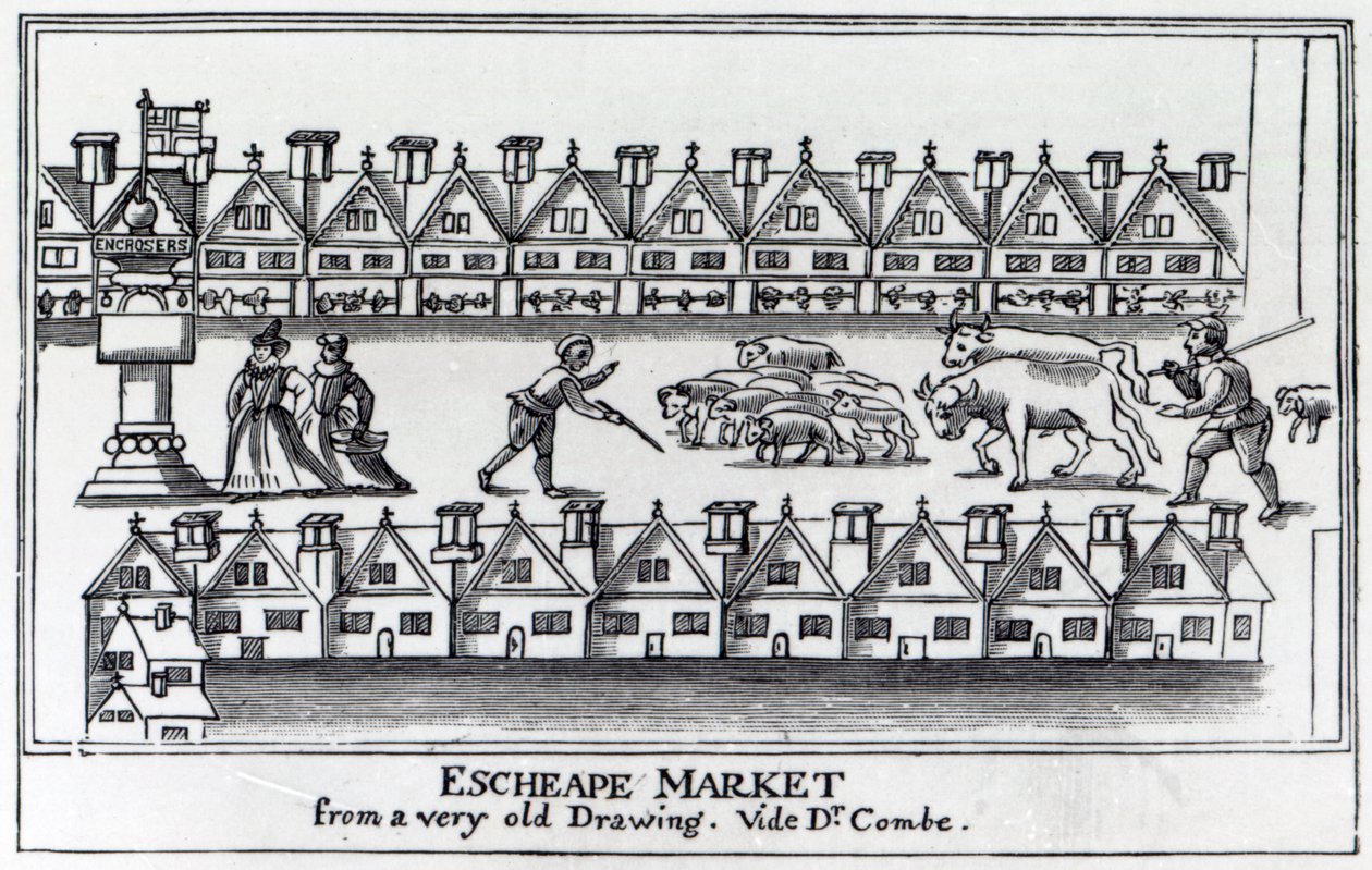 Mercado de Escheape, después de un dibujo original de c.1598 de English School