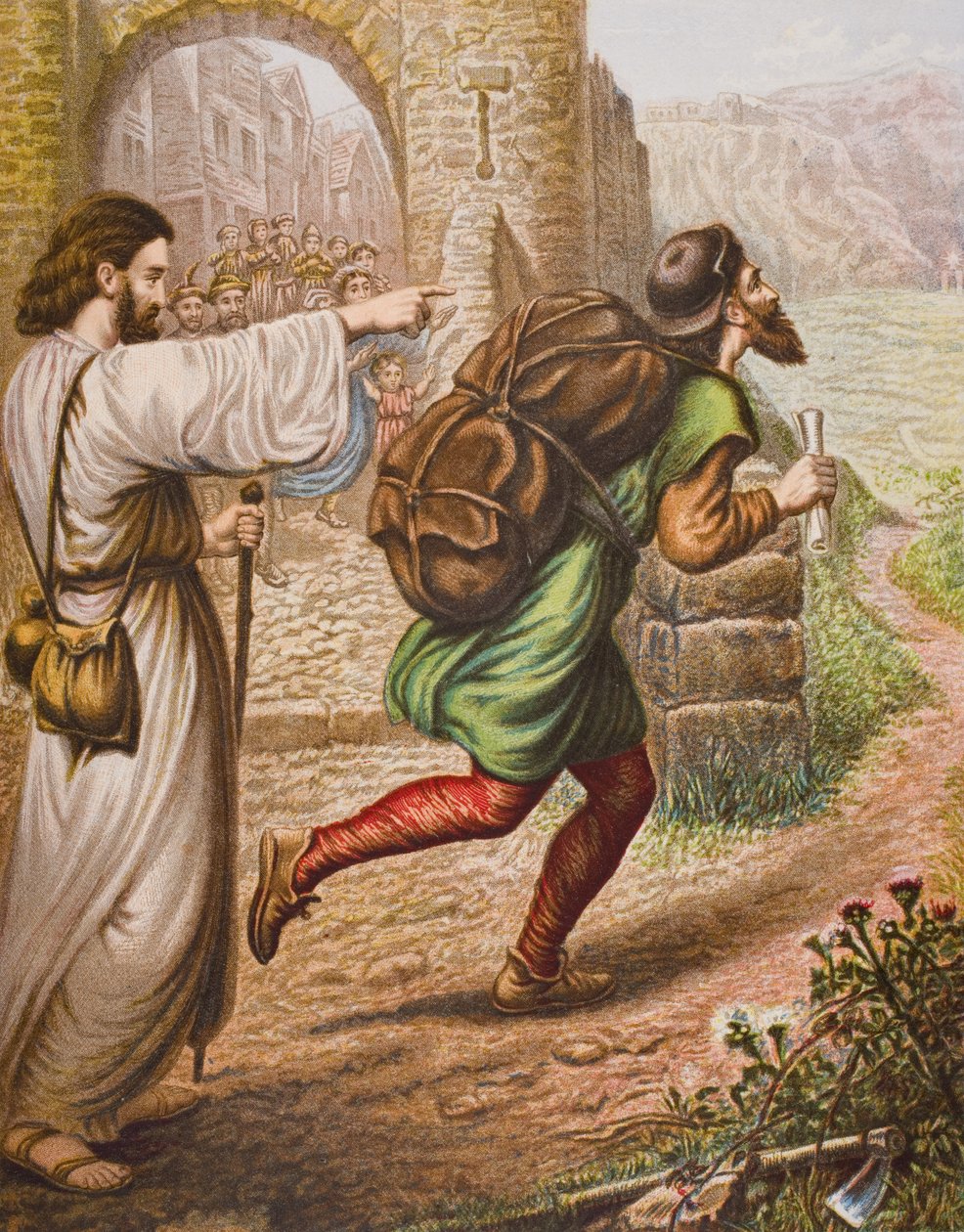 Evangelista dirige a Cristiano en su camino, ilustración de 