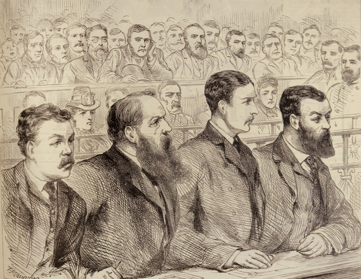 Examen de los líderes de la Federación Social Democrática en el Tribunal de Policía de Bow Street, de The Illustrated London News, 27 de febrero de 1886 de English School