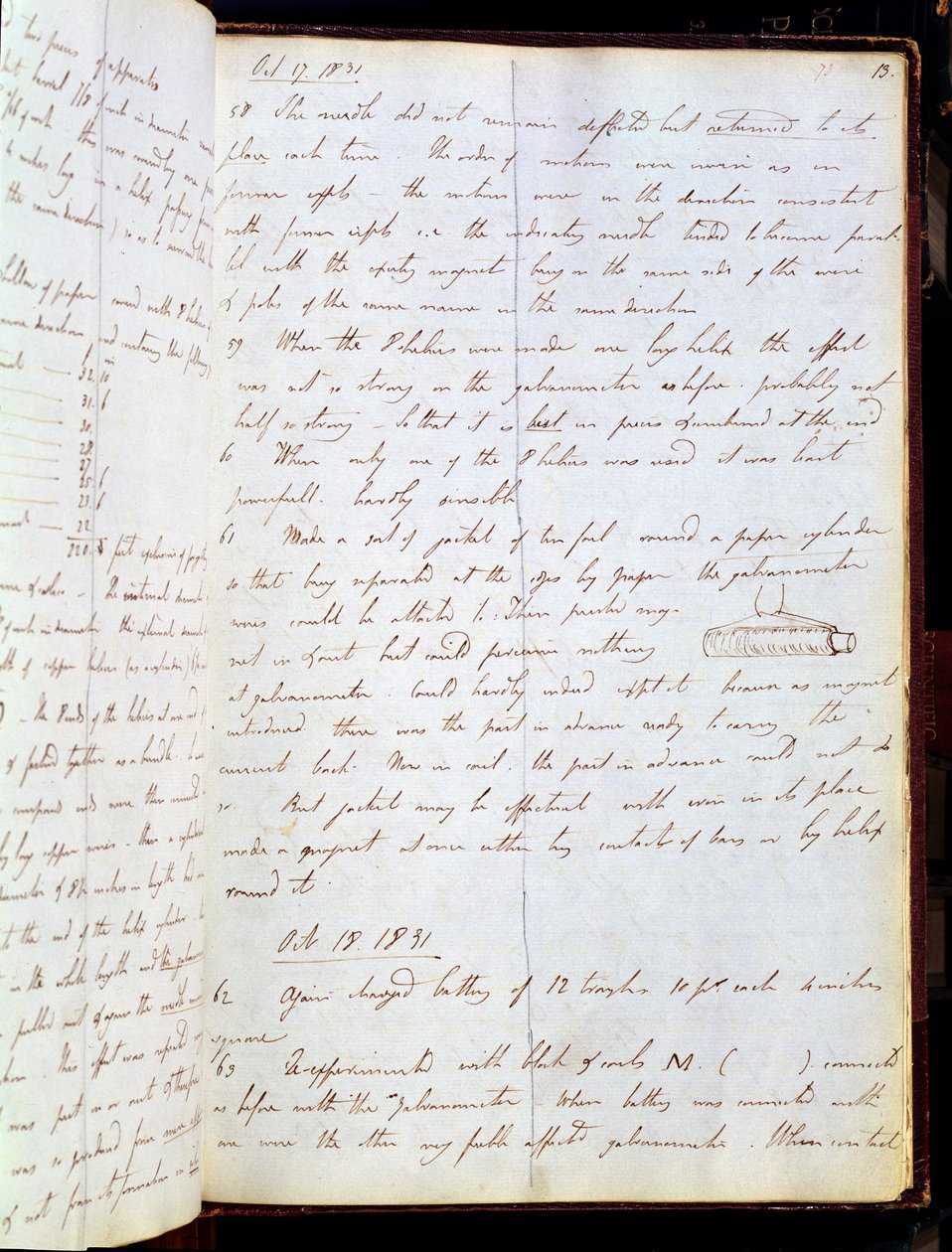 Extracto del diario de Michael Faraday, octubre de 1831 (pluma y tinta sobre papel) de English School