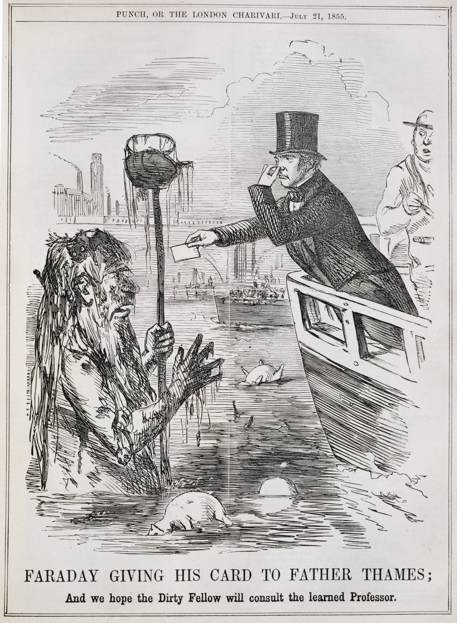 Faraday entregando su tarjeta al Padre Támesis, de 