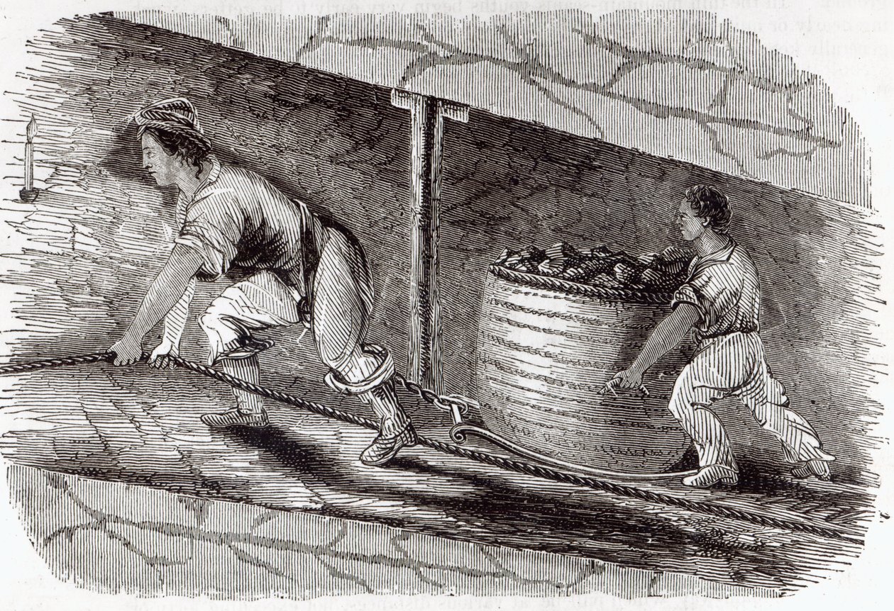 Mujer trabajadora en una mina de carbón en Little Bolton, 1842 de English School