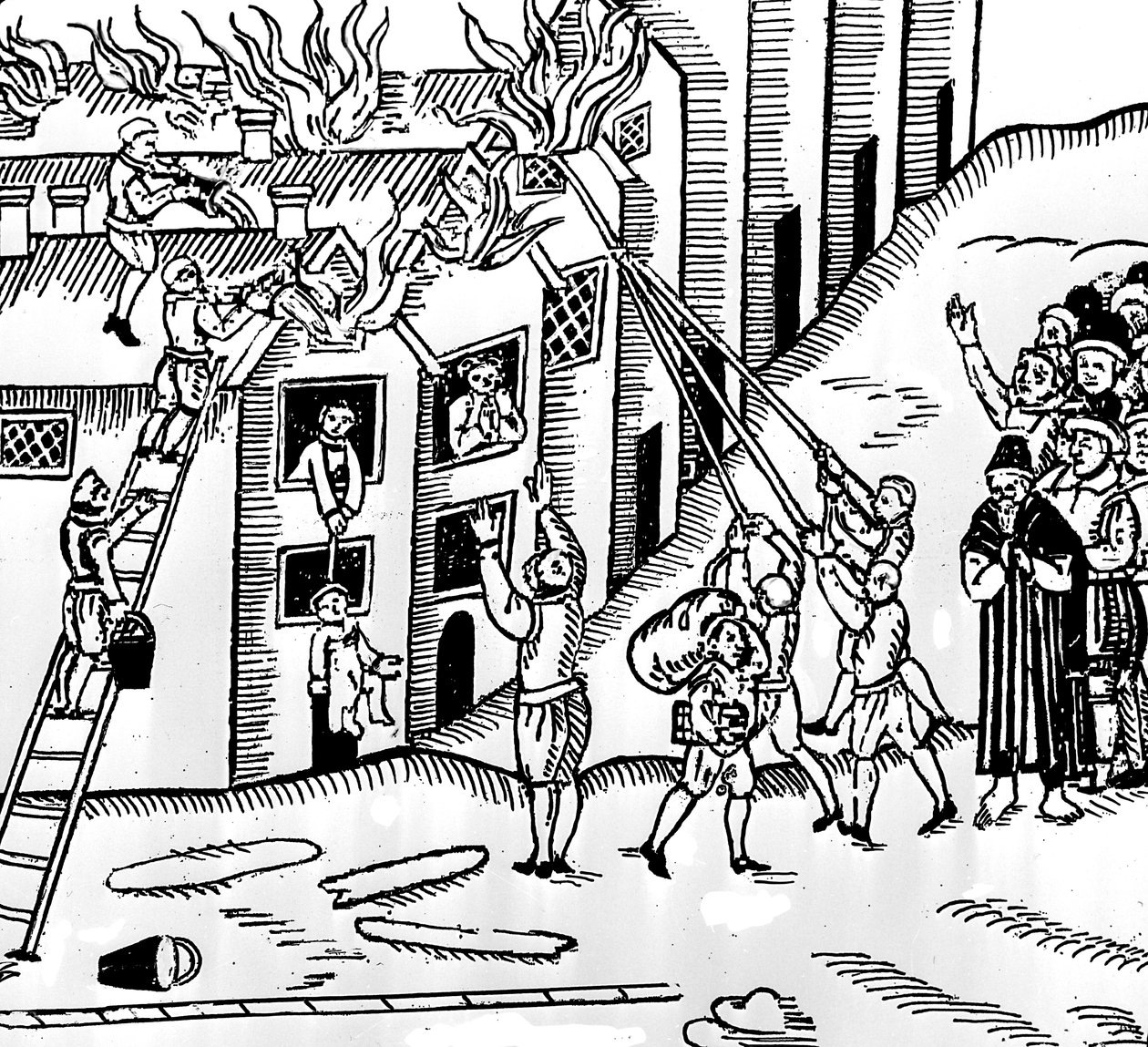 Extinción de incendios en Tiverton, Devon, 1612 de English School