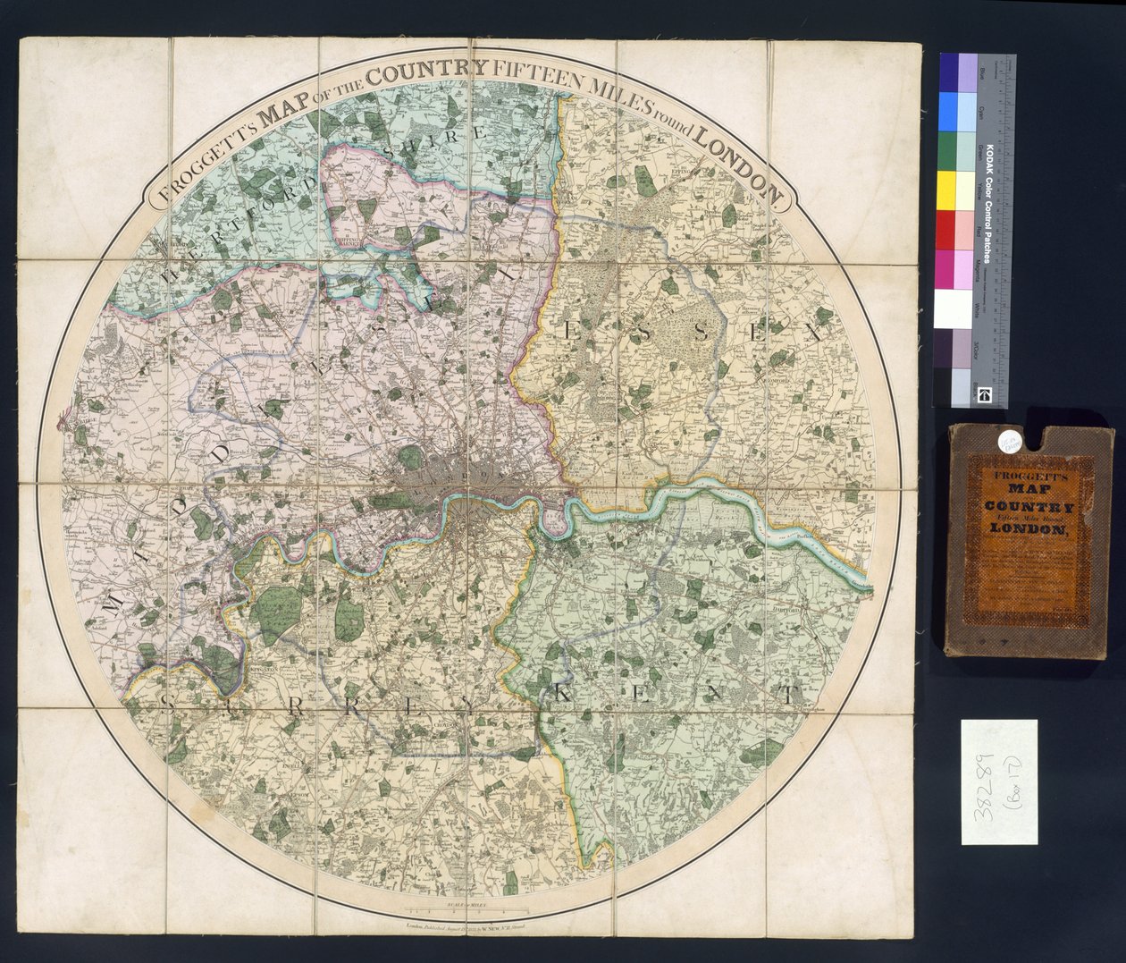 Mapa de Froggett del país quince millas alrededor de Londres de English School