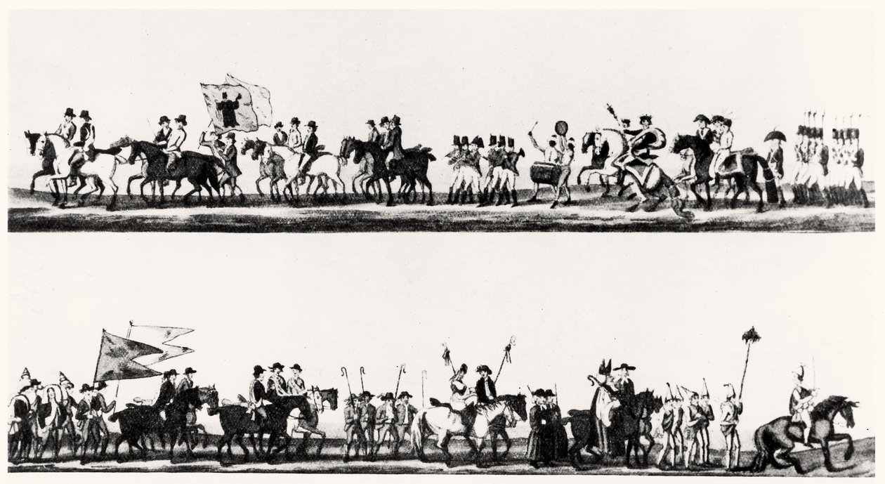 Gran festival de peinadores de lana, fabricantes de peines y tintoreros en Darlington, 3 de febrero de 1825 de English School