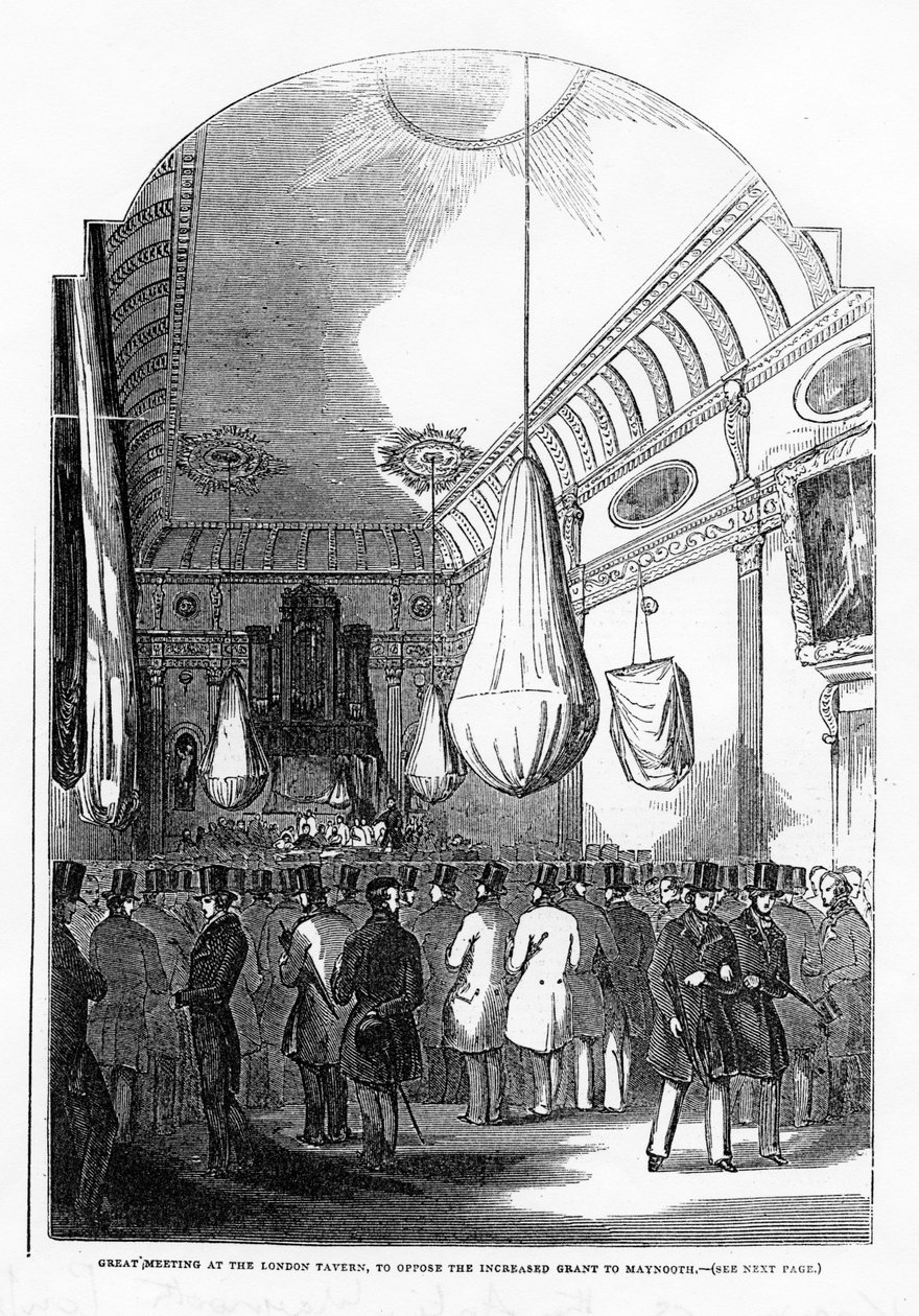 Gran reunión en la Taberna de Londres para oponerse al aumento de la subvención a Maynooth, c.1840s de English School