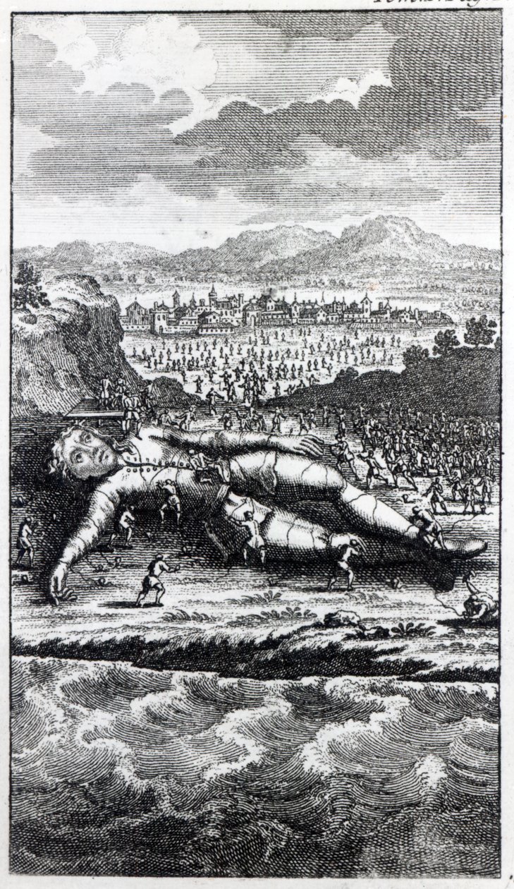 Gulliver capturado por los liliputienses, ilustración de 