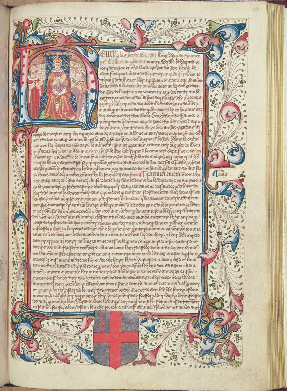 Enrique VII (1457-1509) dentro de la inicial H, Página del título de Cartae Antiquae, finales del siglo XV de English School