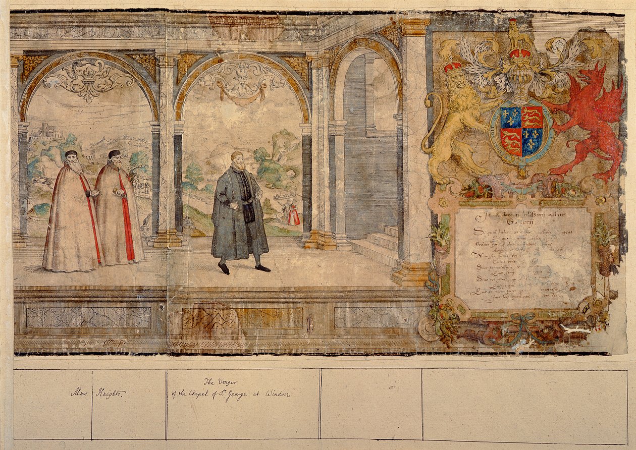 Procesión compuesta imaginaria de los Caballeros de la Jarretera en Windsor, grabado por Marcus Gheeraerts el Viejo, 1576 de English School