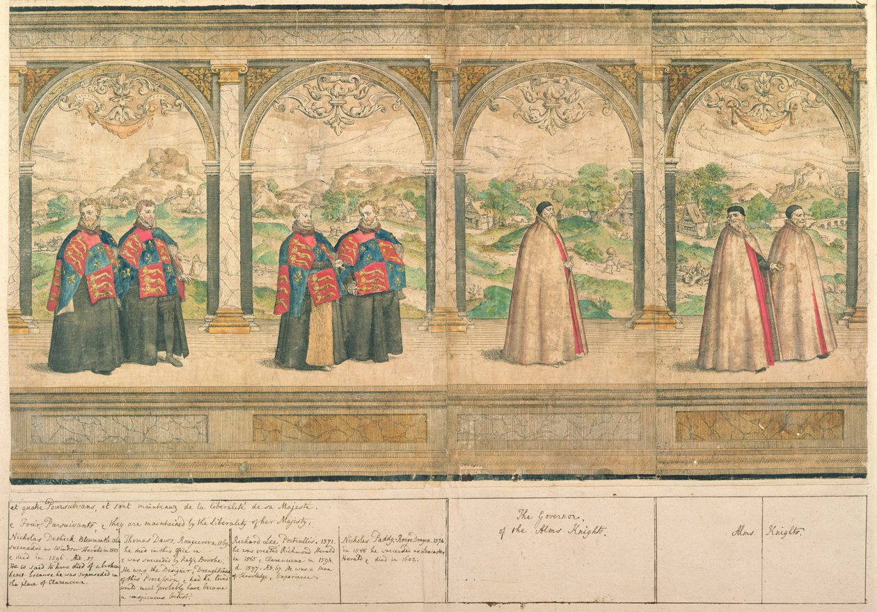 Procesión compuesta imaginaria de los Caballeros de la Jarretera en Windsor, grabado por Marcus Gheeraerts el Viejo de English School