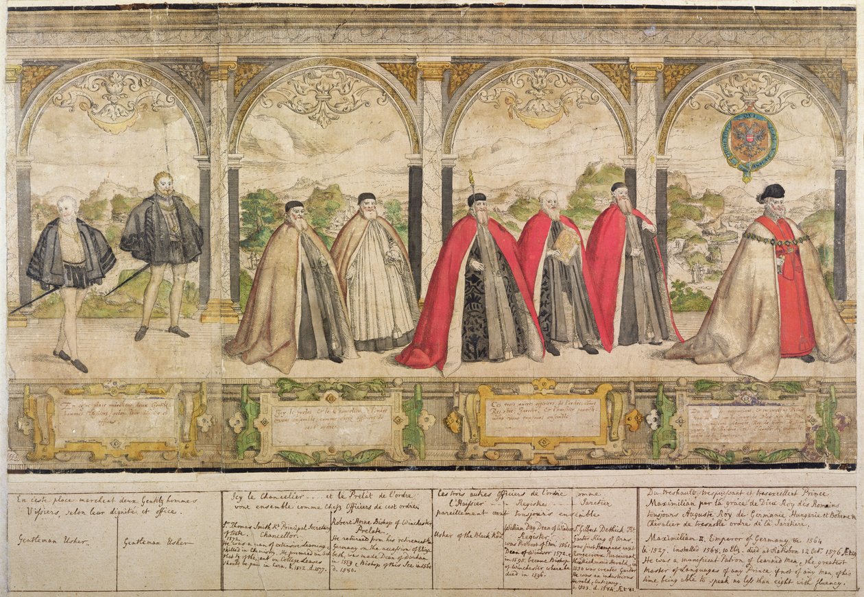 Procesión Compuesta Imaginaria de los Caballeros de la Jarretera, grabado por Marcus Gheeraerts el Viejo, 1576 de English School