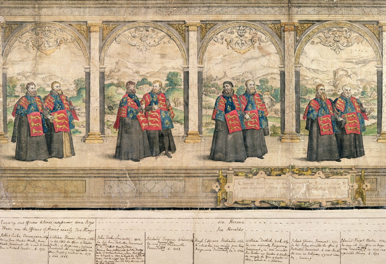 Procesión compuesta imaginaria de la Orden de la Jarretera en Windsor, grabado por Marcus Gheeraerts 1576 de English School