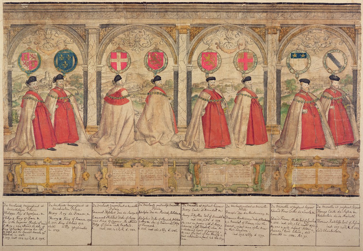 Procesión Compuesta Imaginaria de la Orden de la Jarretera en Windsor, grabado por Marcus Gheeraerts el Viejo, 1576 de English School