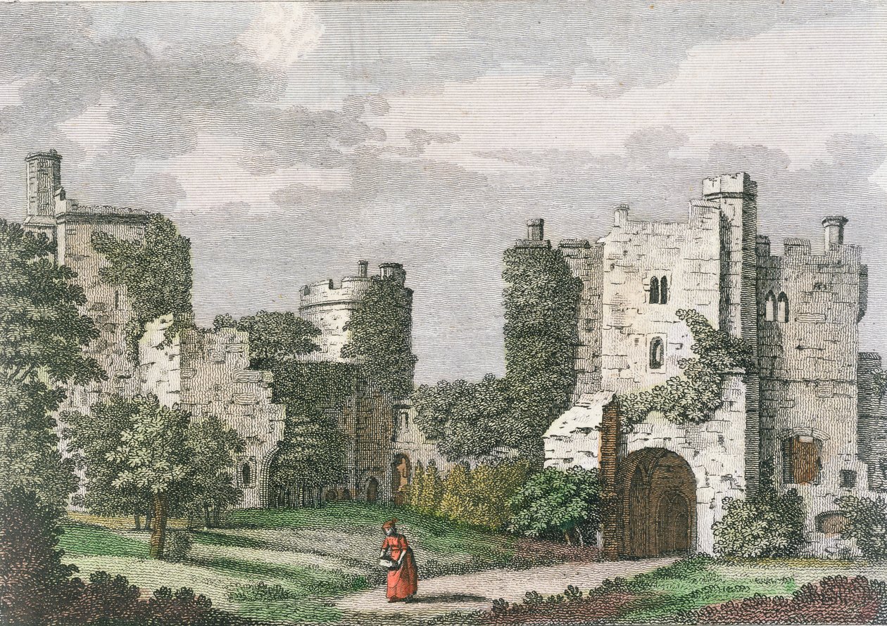 Vista interior y puerta del Castillo de Bodiam, Sussex, 27 de mayo de 1785 de English School