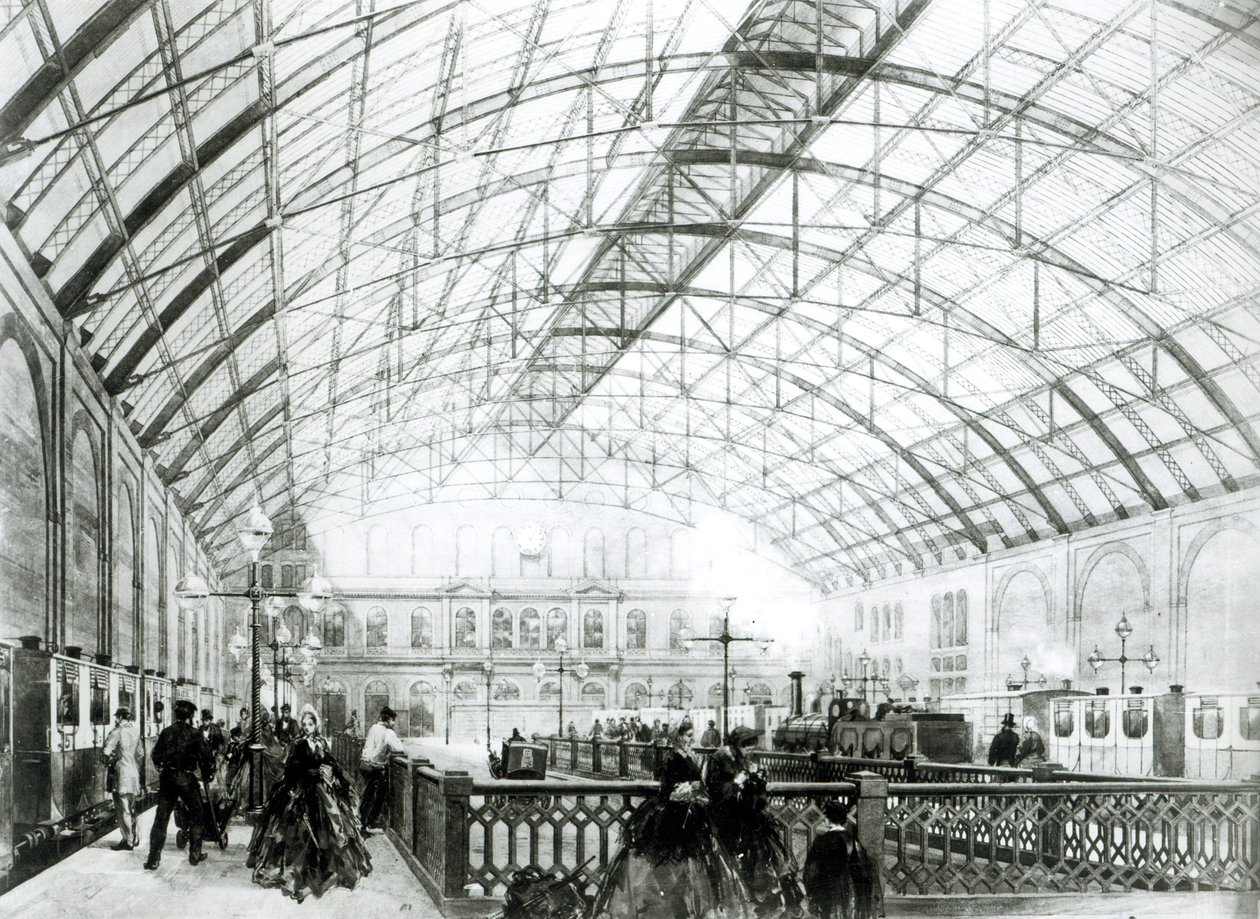 Interior de la estación de Charing Cross, grabado por los hermanos Kell, c.1864 de English School