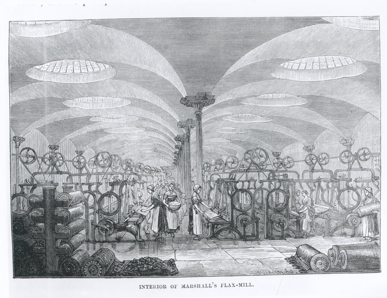 Interior de la fábrica de lino de Marshall de English School