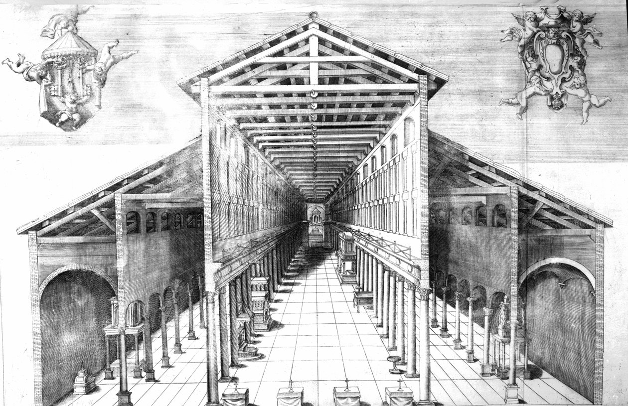Interior de la antigua Basílica de San Pedro, Roma de English School