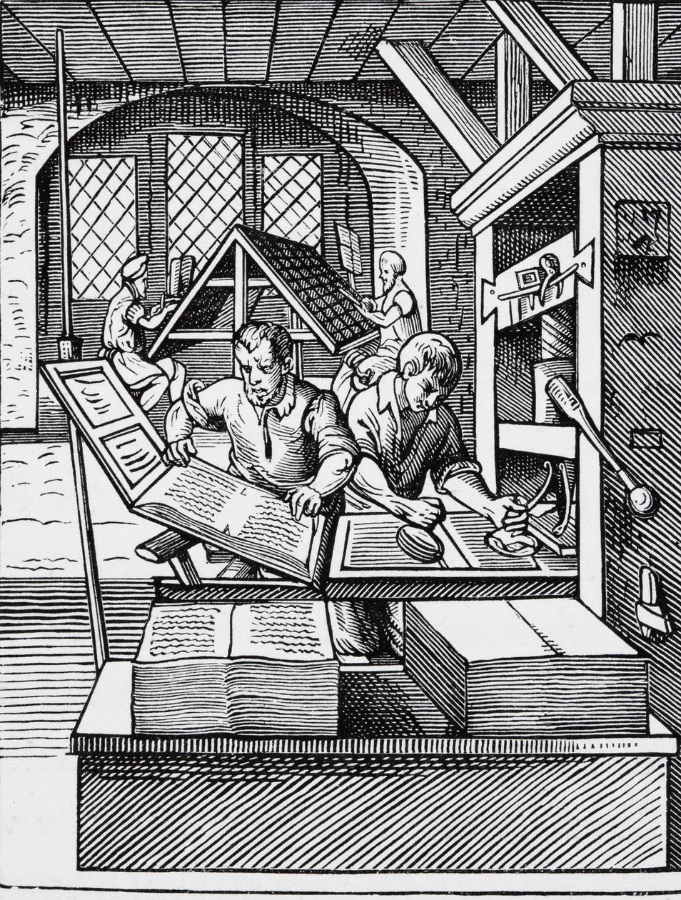 Interior de una imprenta del siglo XVI, según un grabado de Jost Amman (1539-91) de English School