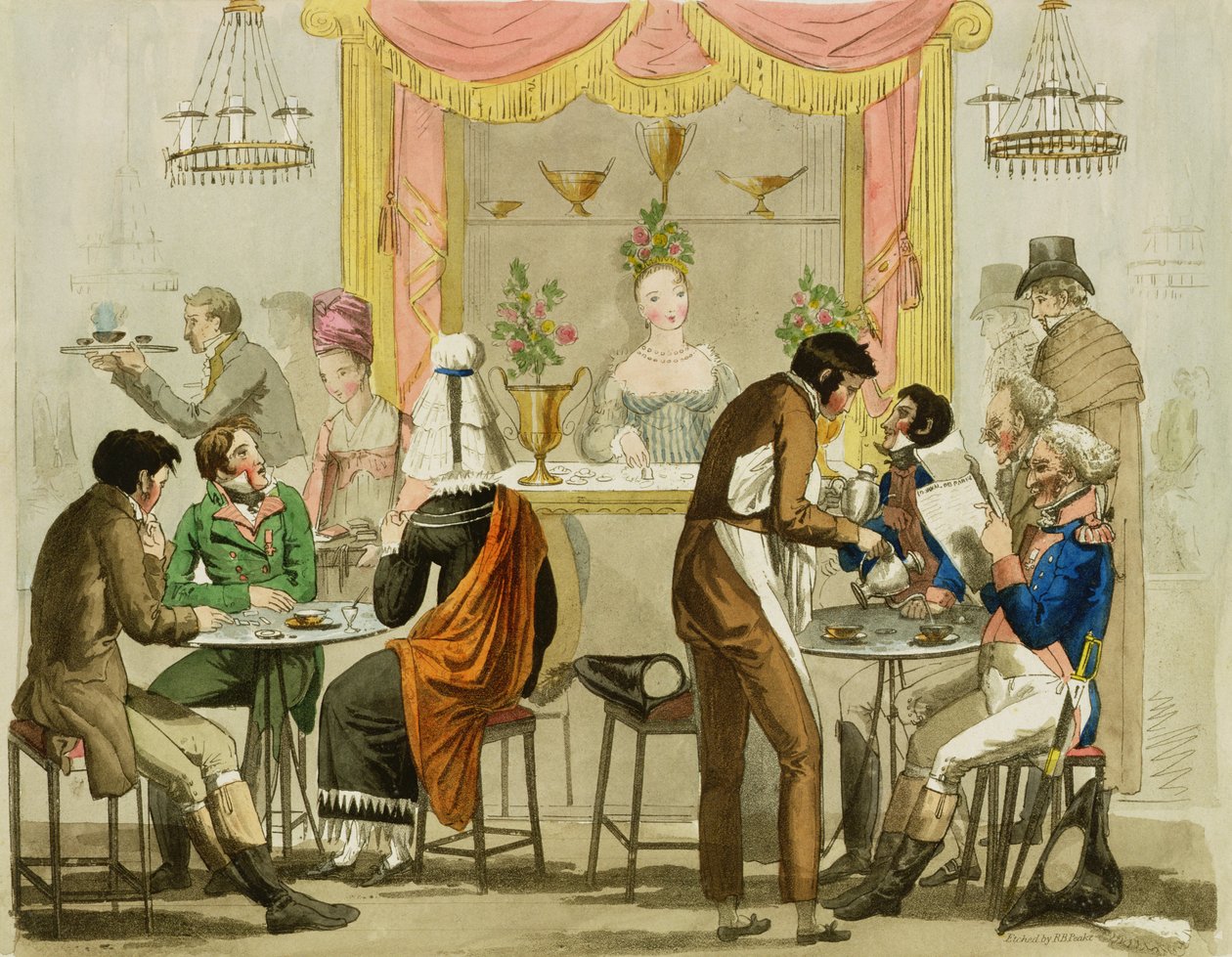 Interior de una Casa de Café, pub. para la Biblioteca de William Pearman, 1819 de English School