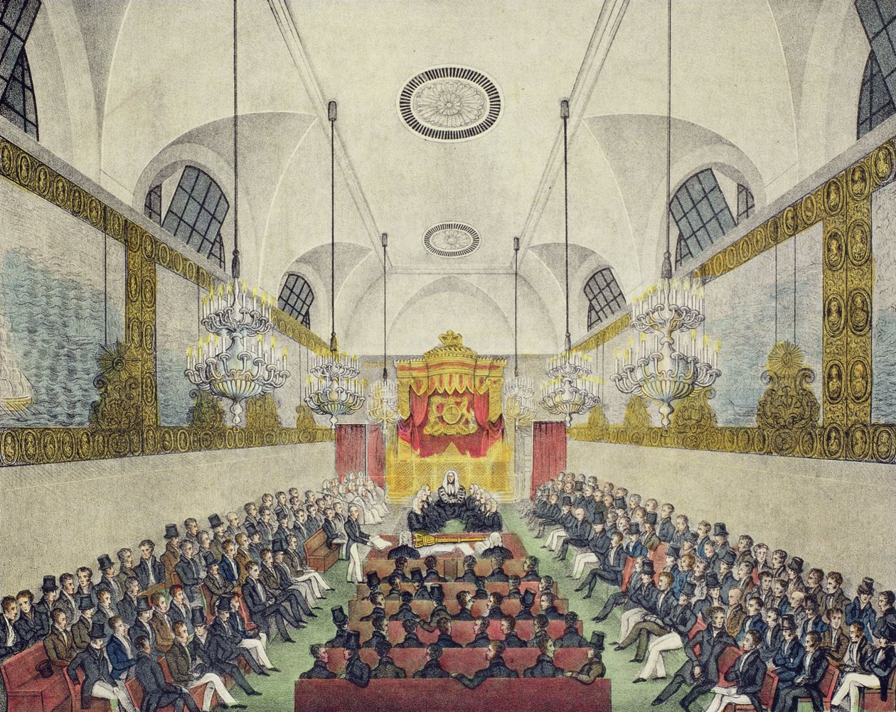 Interior de la Cámara de los Lores, en el Palacio de Westminster, impreso y publicado por Charles Ingrey, c.1830 de English School