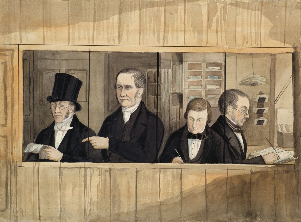 Interior de la Oficina de Messrs. Charles Greenwood and Company, c.1840 de English School