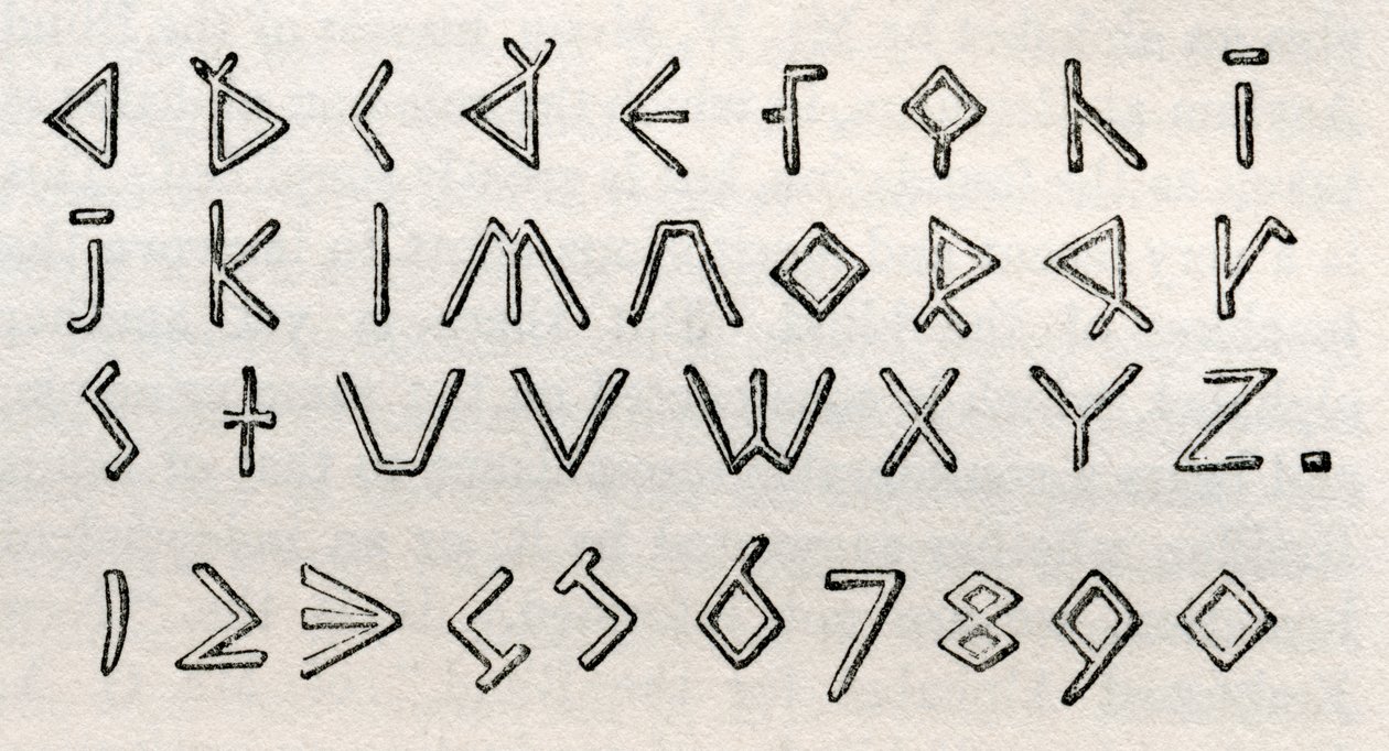 Alfabeto táctil triangular y números para ciegos de James Gall, de 