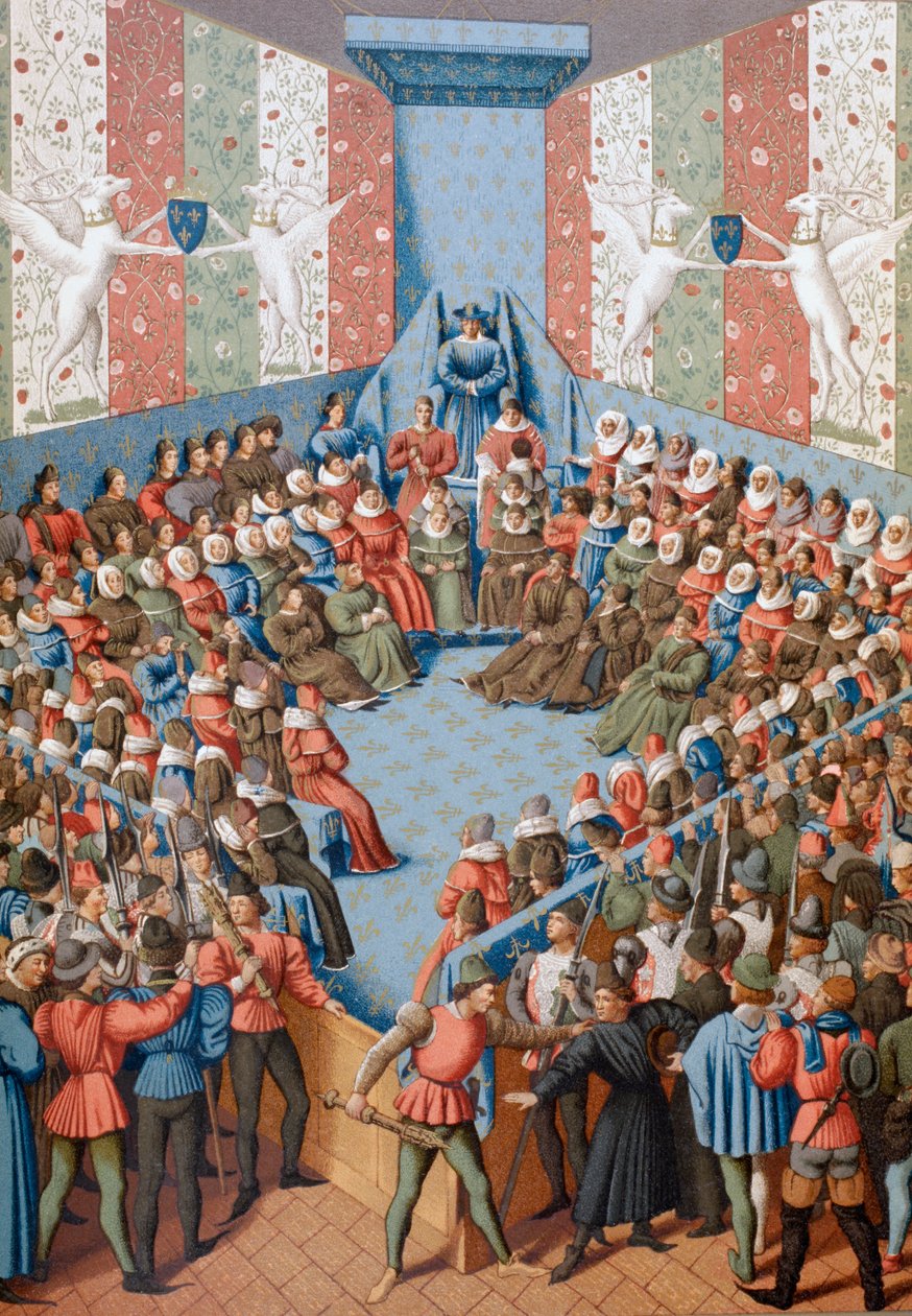 Jean II, Duque de Alençon en juicio acusado de conspirar con los ingleses, c.1880 de English School