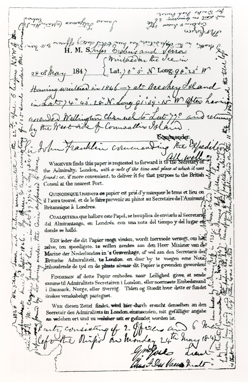 Mensaje de John Franklin (1786-1847) al Secretario del Almirantazgo, 28 de mayo de 1847 de English School
