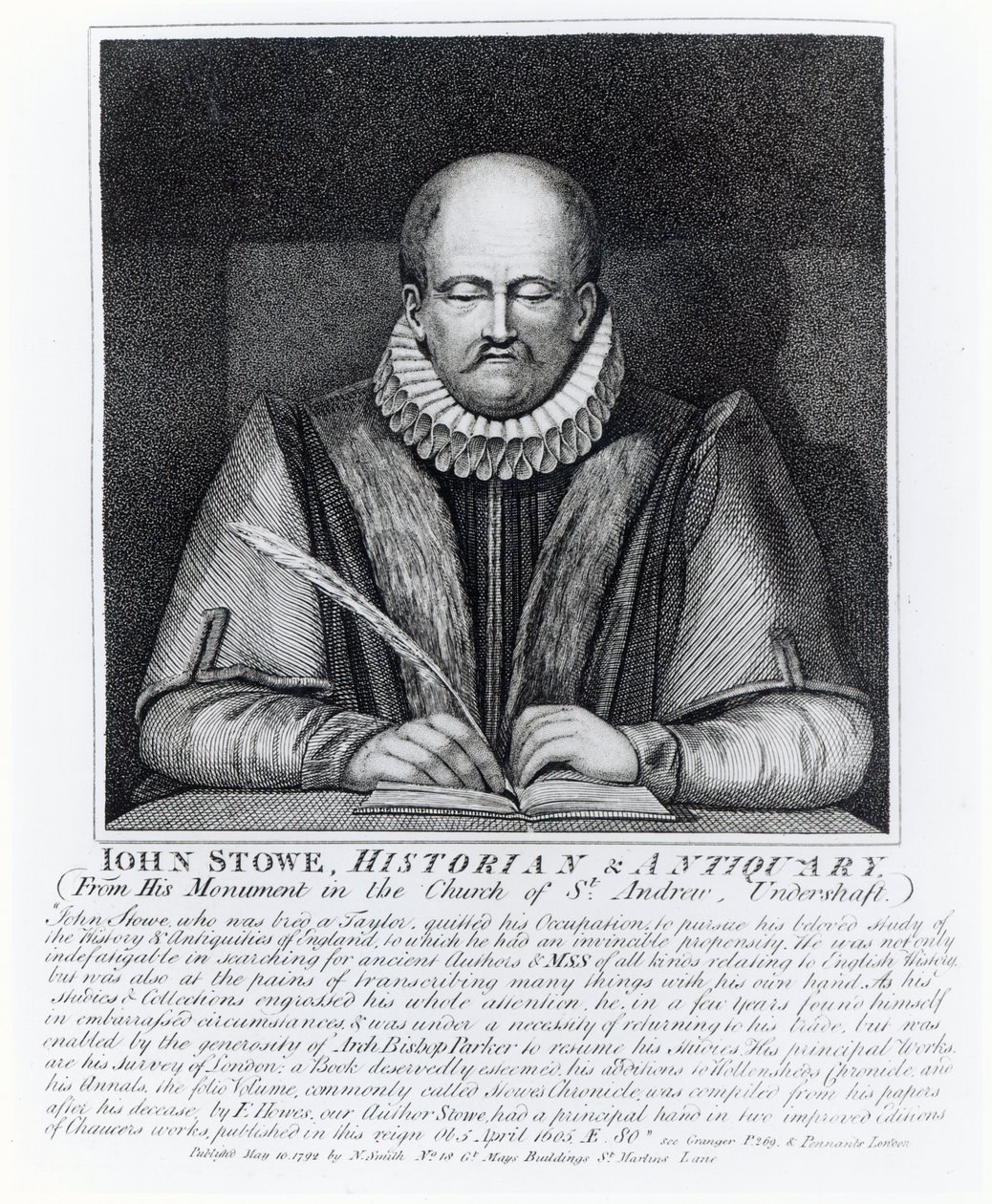 John Stowe, retrato de su monumento en la iglesia de San Andrés, Undershaft, 1792 de English School