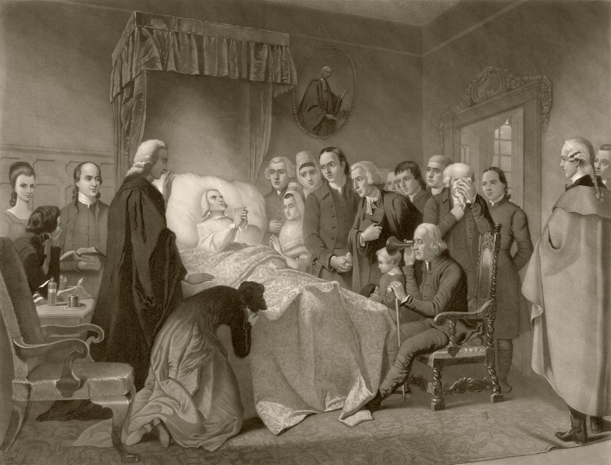 John Wesley en su lecho de muerte, según una obra del siglo XIX grabada por John Sartain de English School