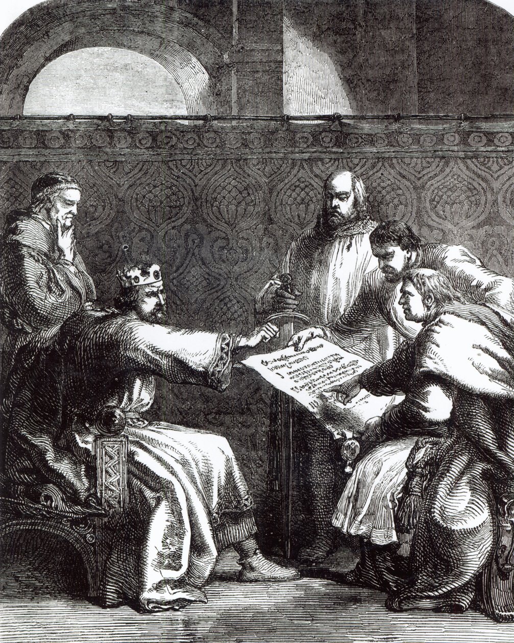 El Rey Juan (1167-1216) negándose a firmar la Carta Magna cuando se le presentó por primera vez, 1215 de English School
